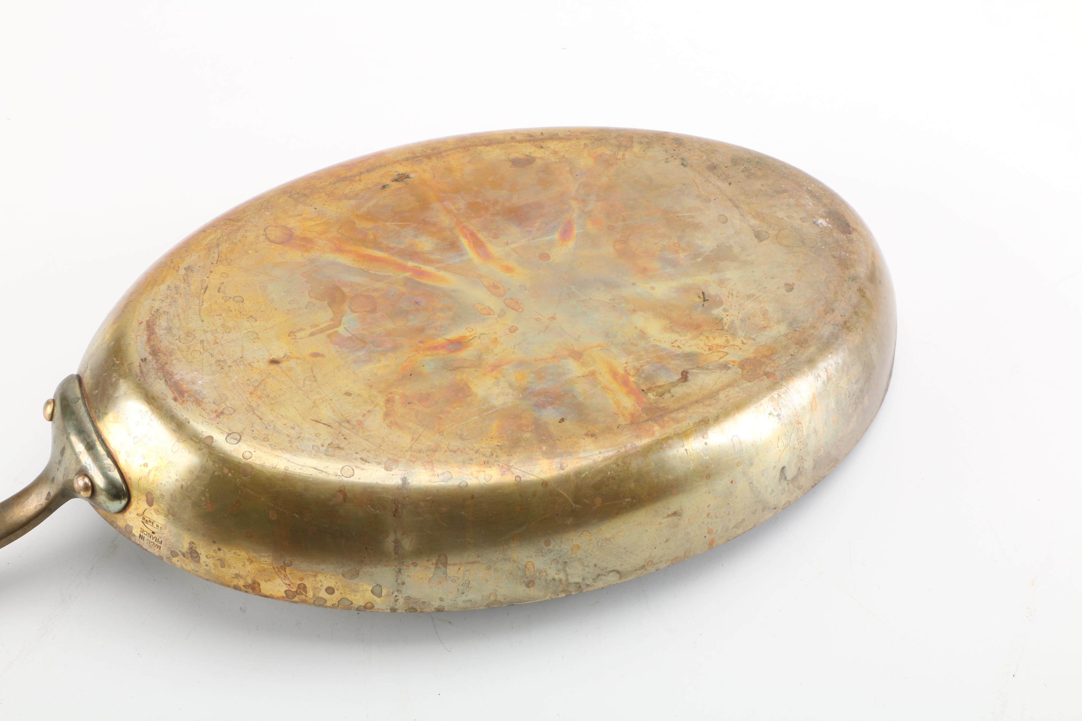 Vintage French Copper Au Gratin Pans Including Bonjour and E. Dehillerin