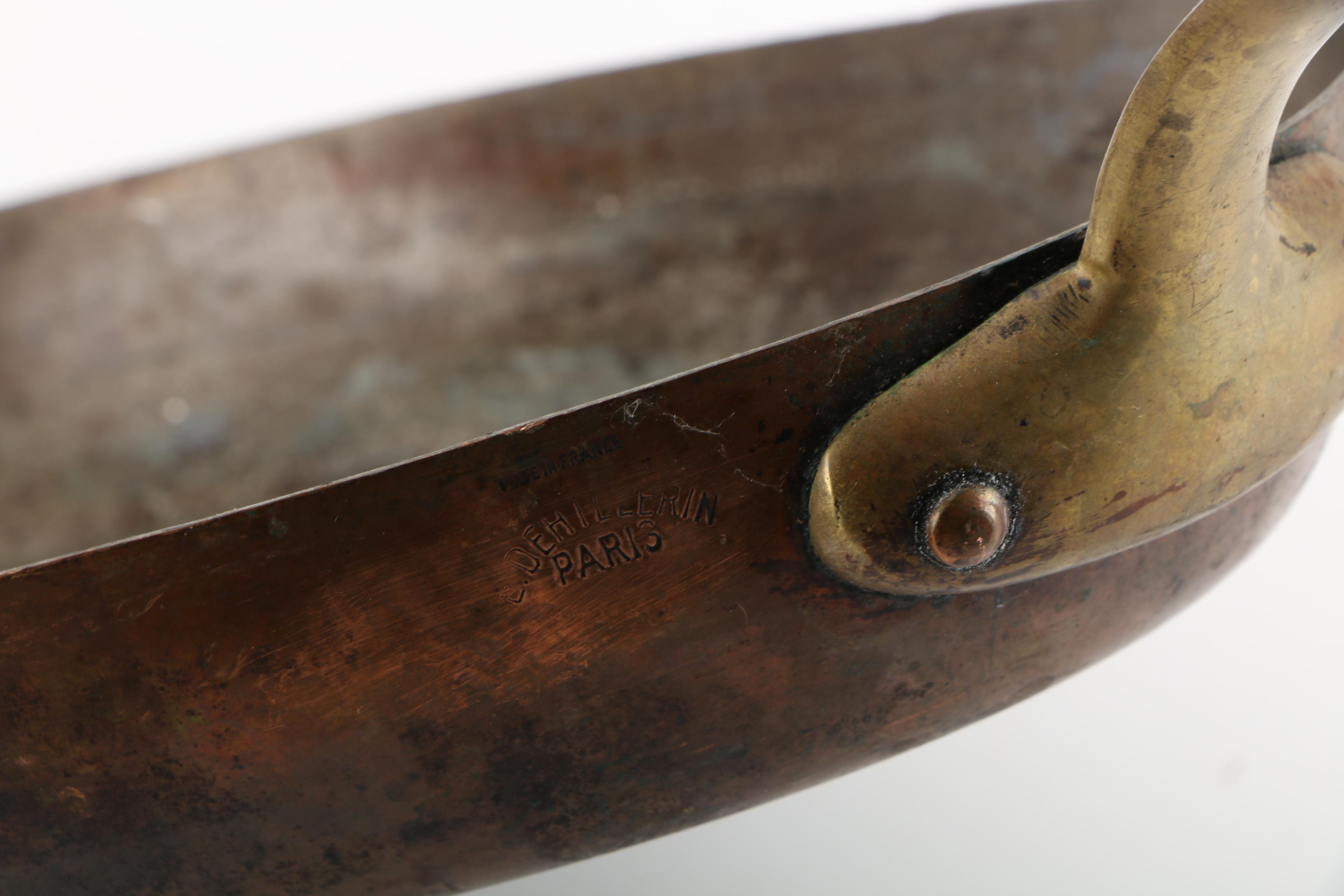 Vintage French Copper Au Gratin Pans Including Bonjour and E. Dehillerin