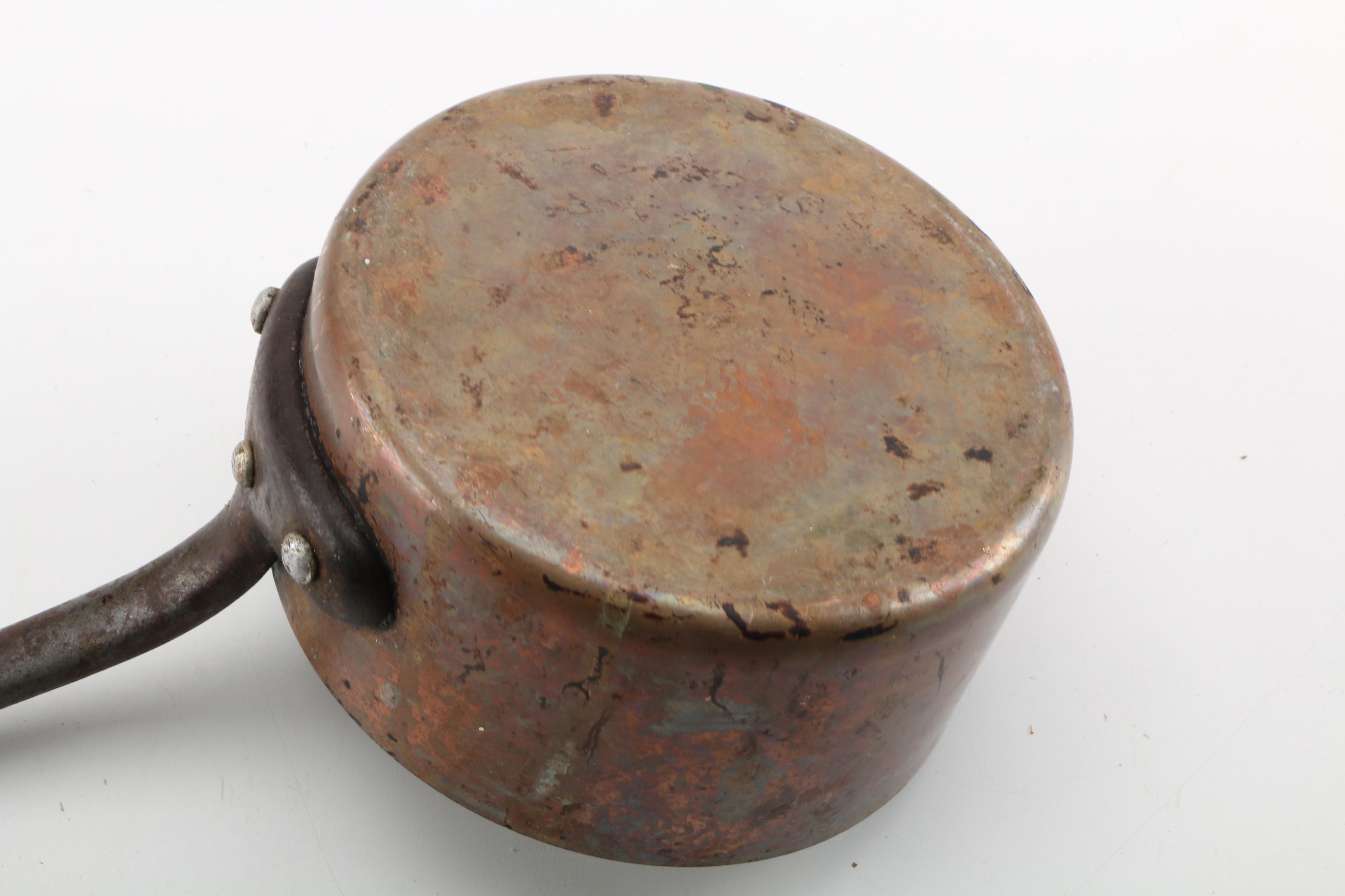 Vintage Copper Sauce Pots with Brass Handles