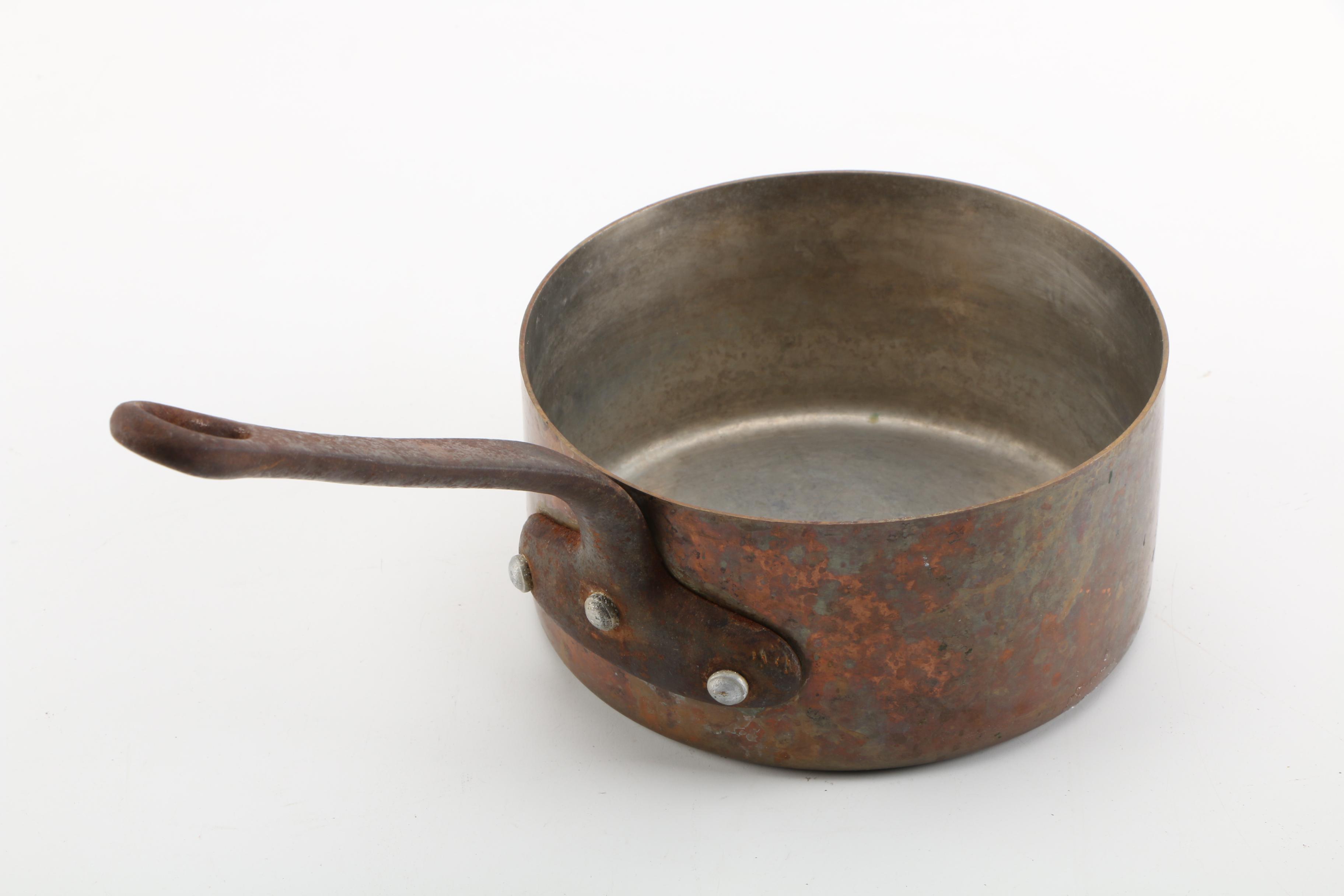 Vintage Copper Sauce Pots with Brass Handles