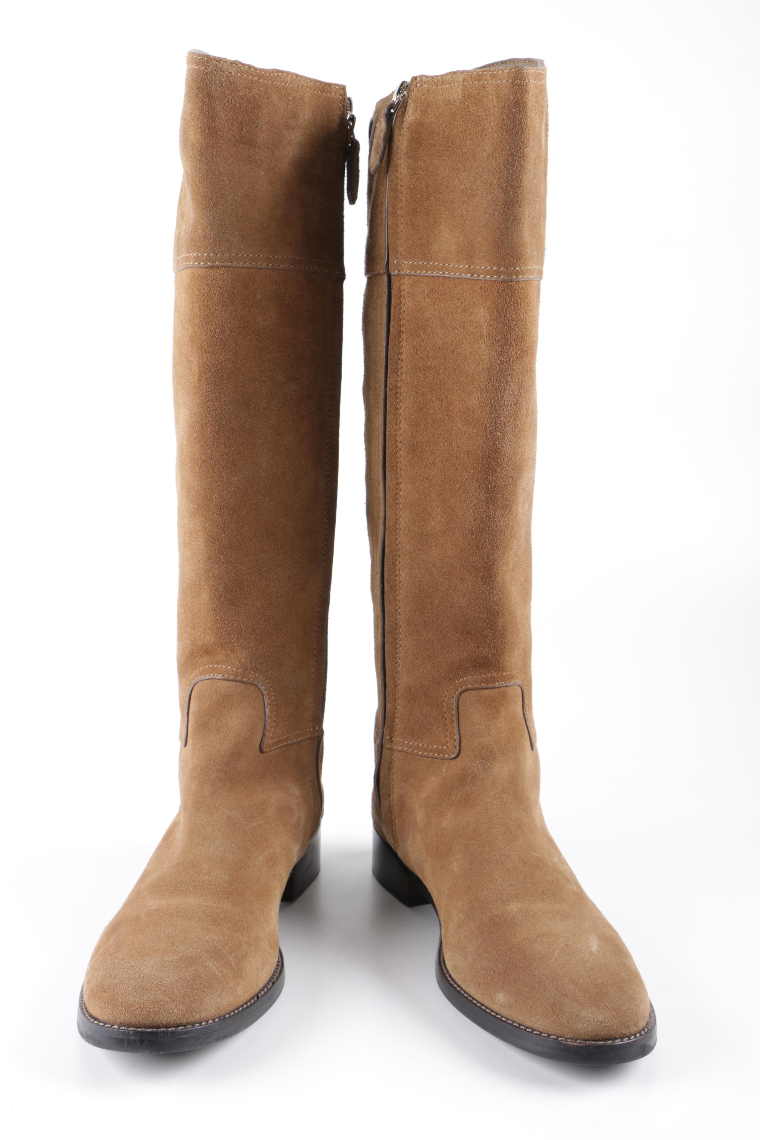 Tory Burch Selden Tan Suede Riding Boots