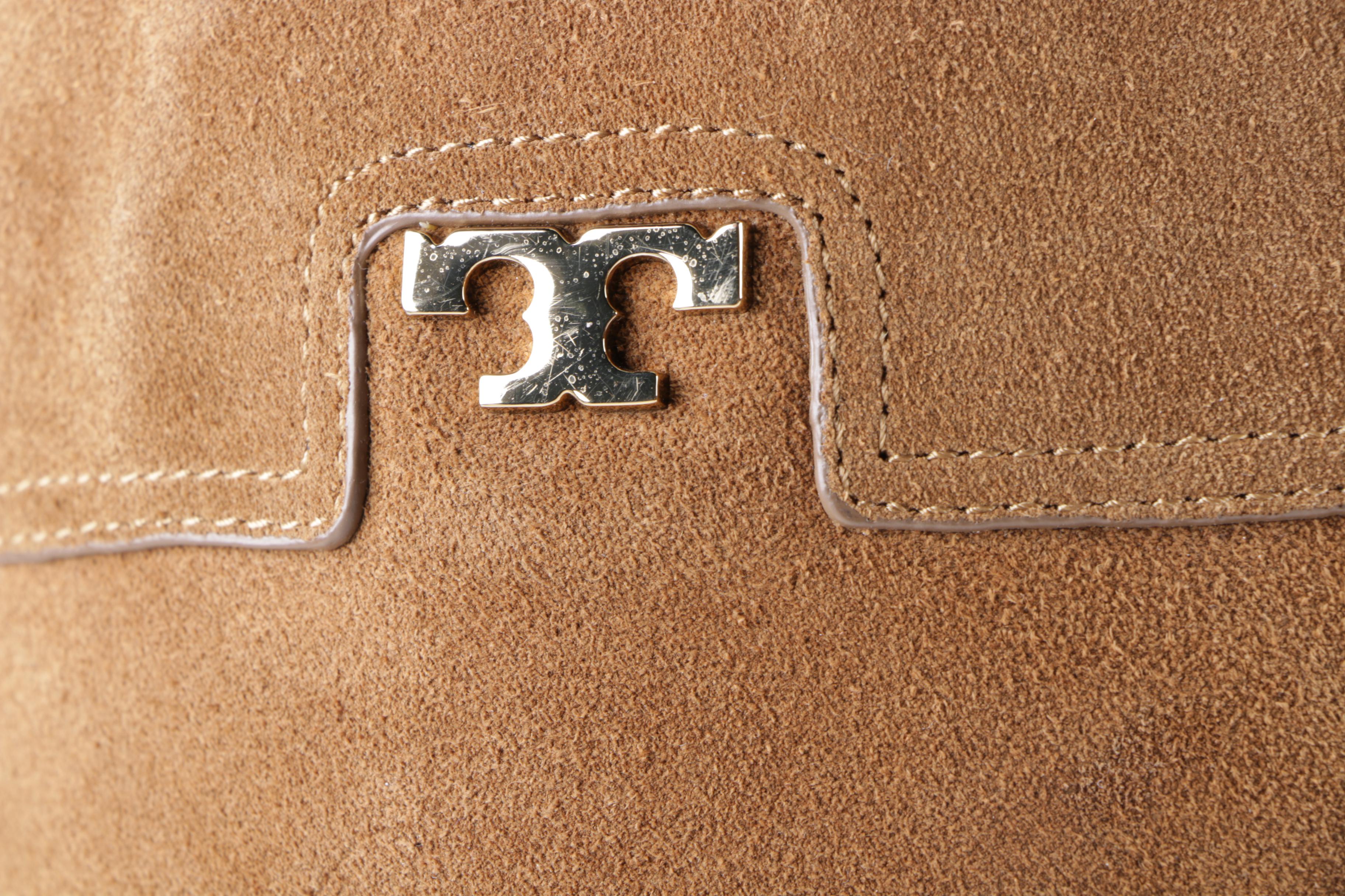 Tory Burch Selden Tan Suede Riding Boots