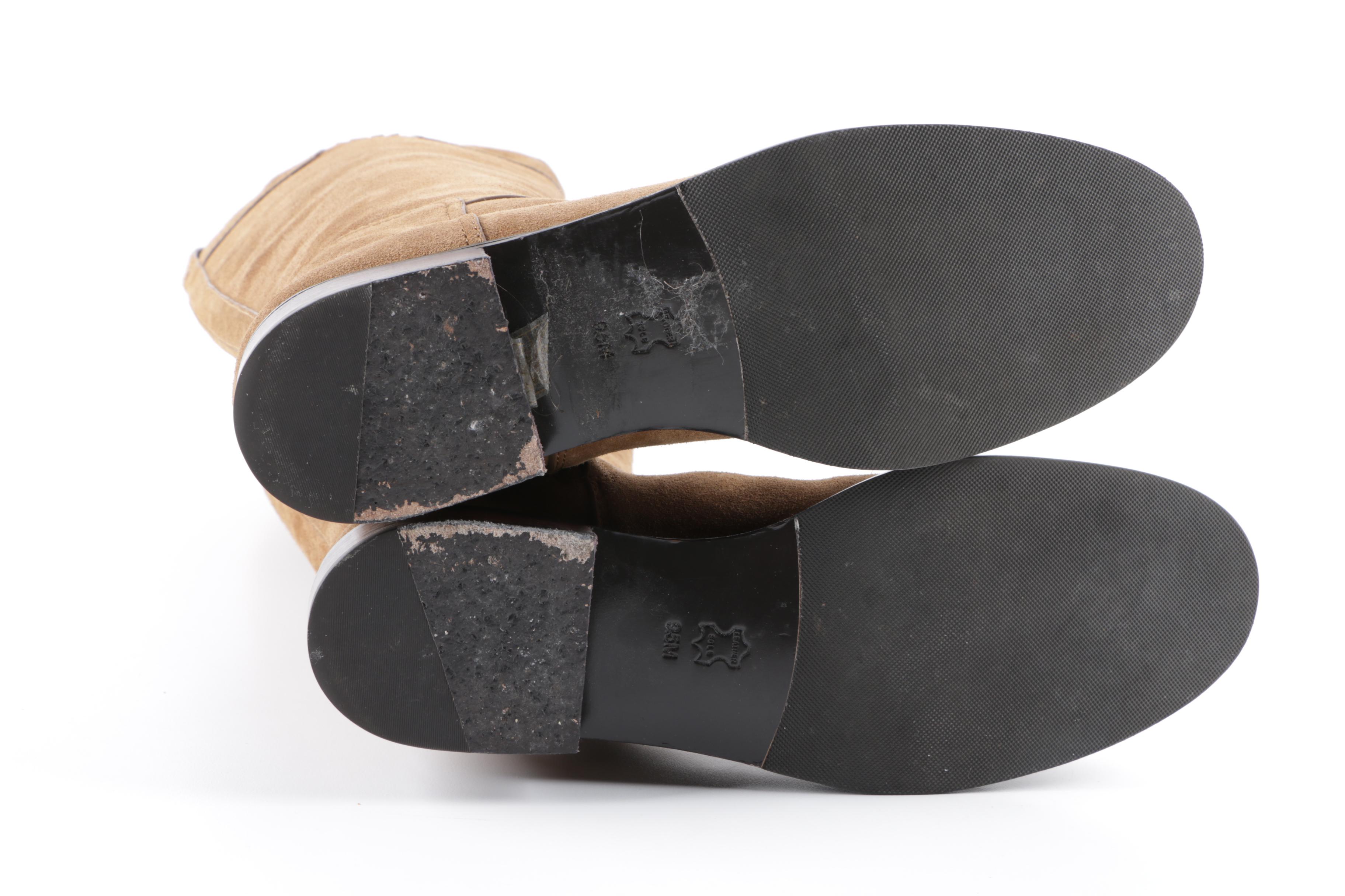 Tory Burch Selden Tan Suede Riding Boots