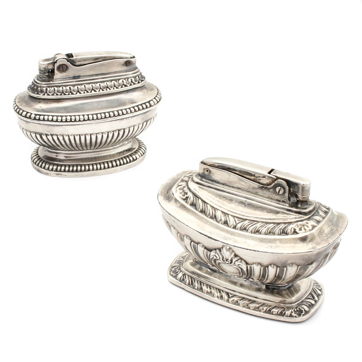 Vintage Ronson Plated Silver Lighters in "Georgian" and "Queen Anne"