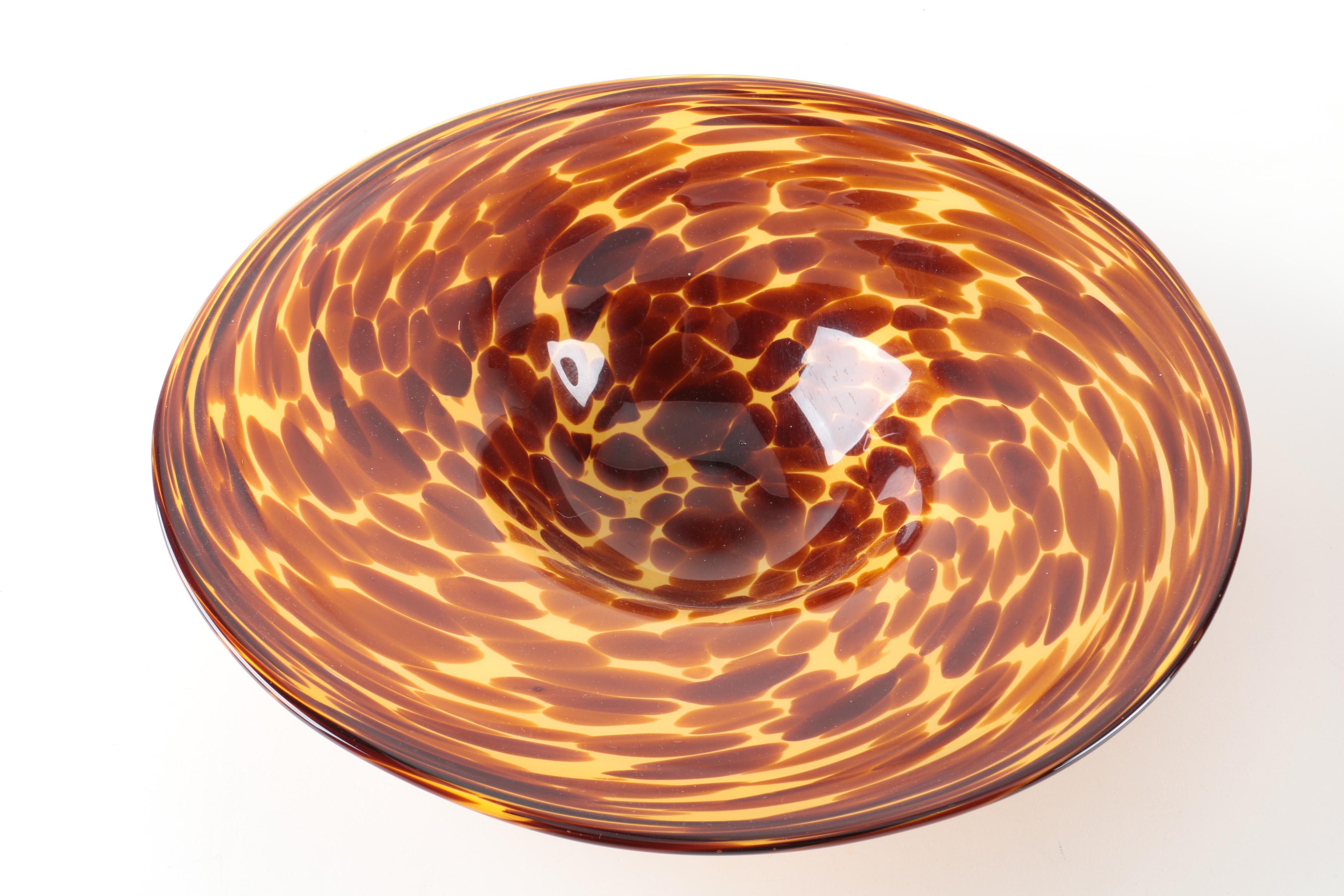 Hand Blown Tortoise Shell Style Art Glass Vase and Centerpiece