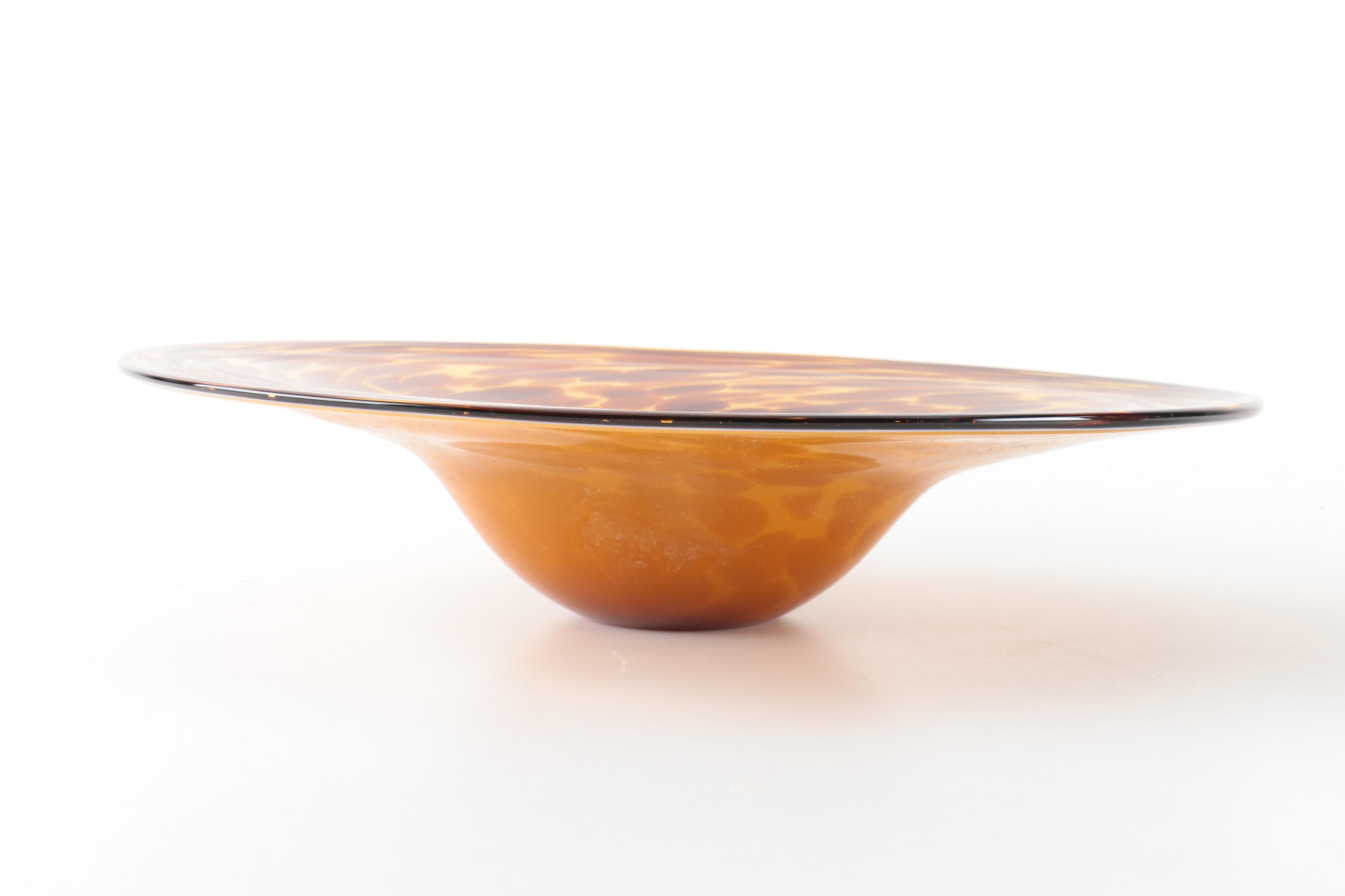 Hand Blown Tortoise Shell Style Art Glass Vase and Centerpiece