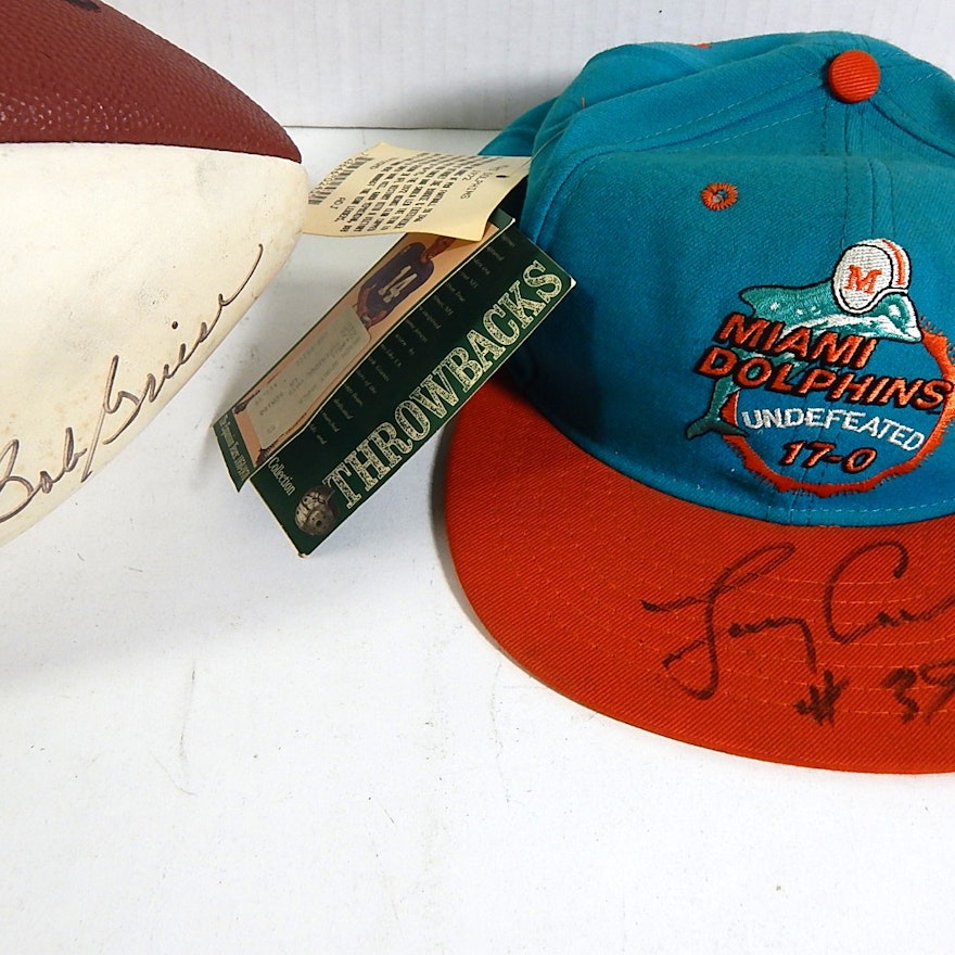 NFL Bob Griese Autographed Football and Larry Csonka Autographed Cap