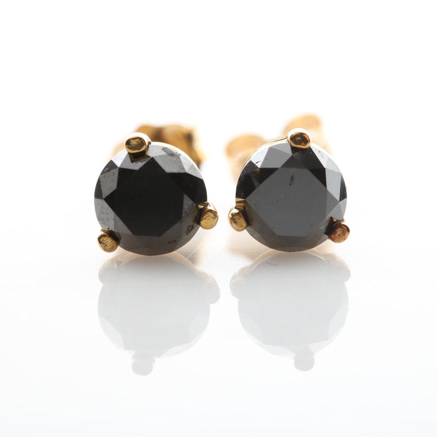 14K Yellow Gold 1.66 CTW Black Diamond Stud Earrings