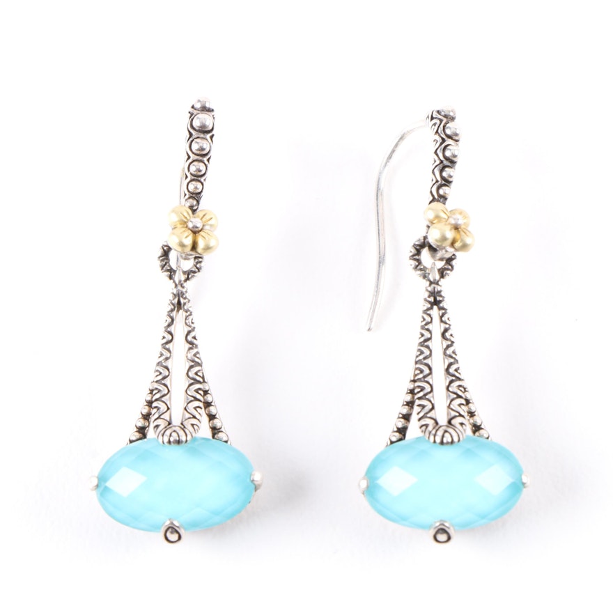 Barbara Bixby Sterling Silver and 18K Yellow Gold Turquoise and Quartz Earrings