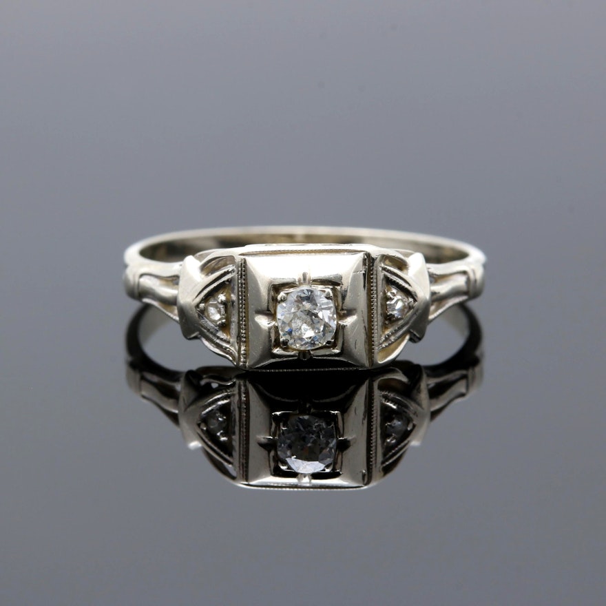 Art Deco 14K White Gold Diamond Ring