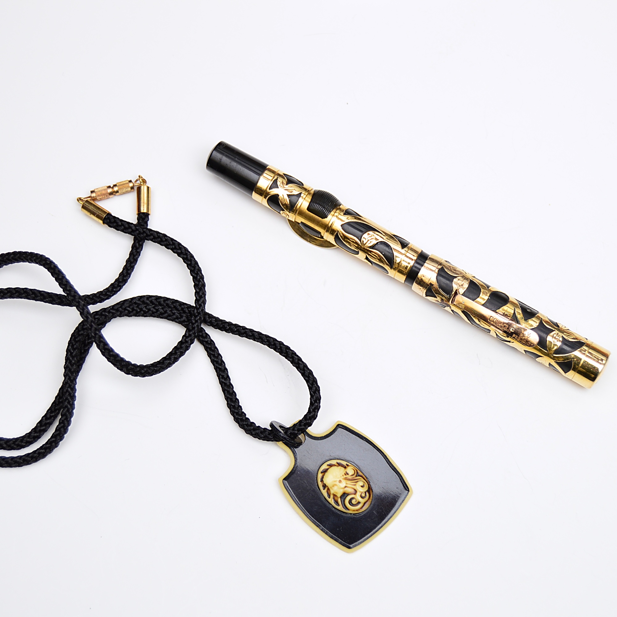 Circa 1915 Conk-Clip No. 6 Fountain Pen and Vintage Celluloid Pendant