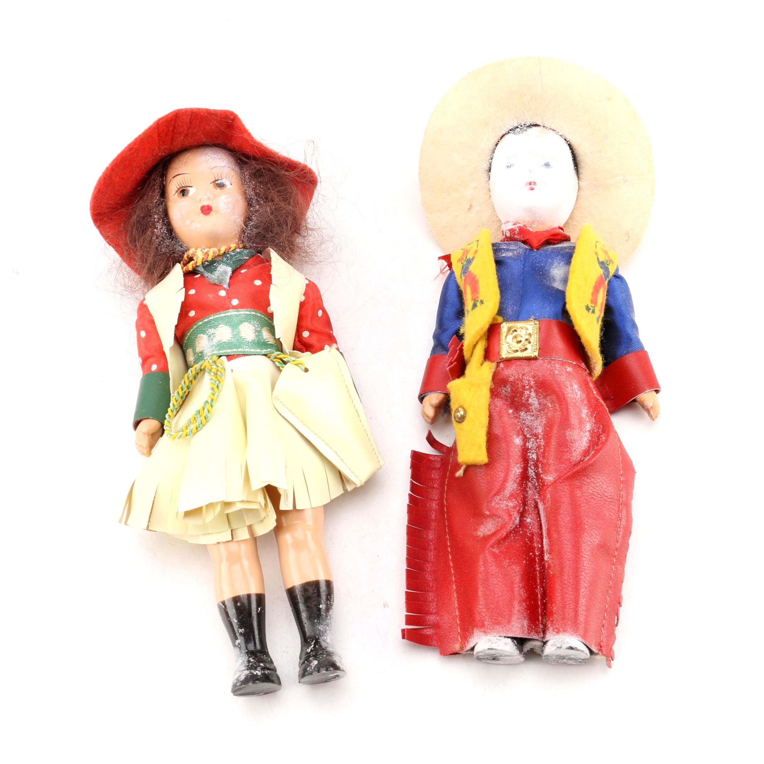 Circa 1950s Virga Cowboy and Cowgirl Dolls