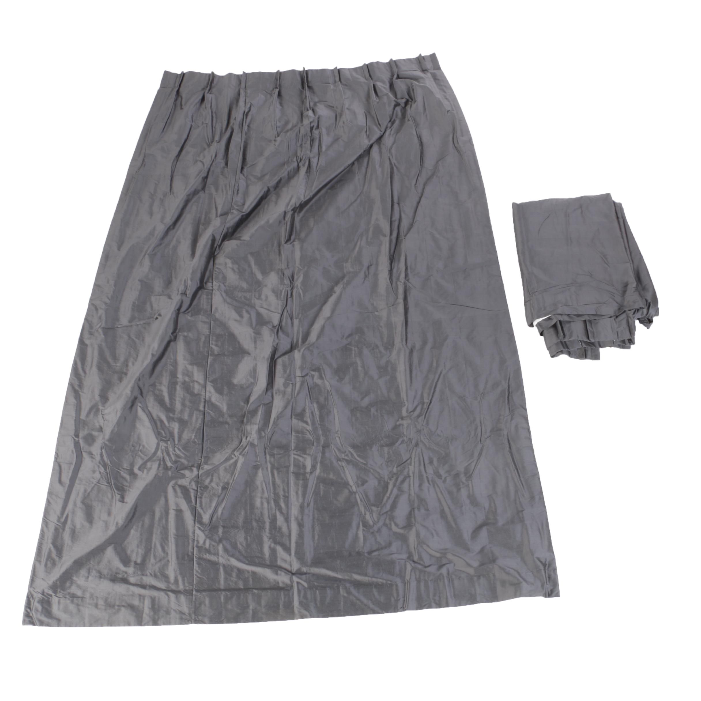 Pinch Pleated Charcoal Silk Curtain Panels