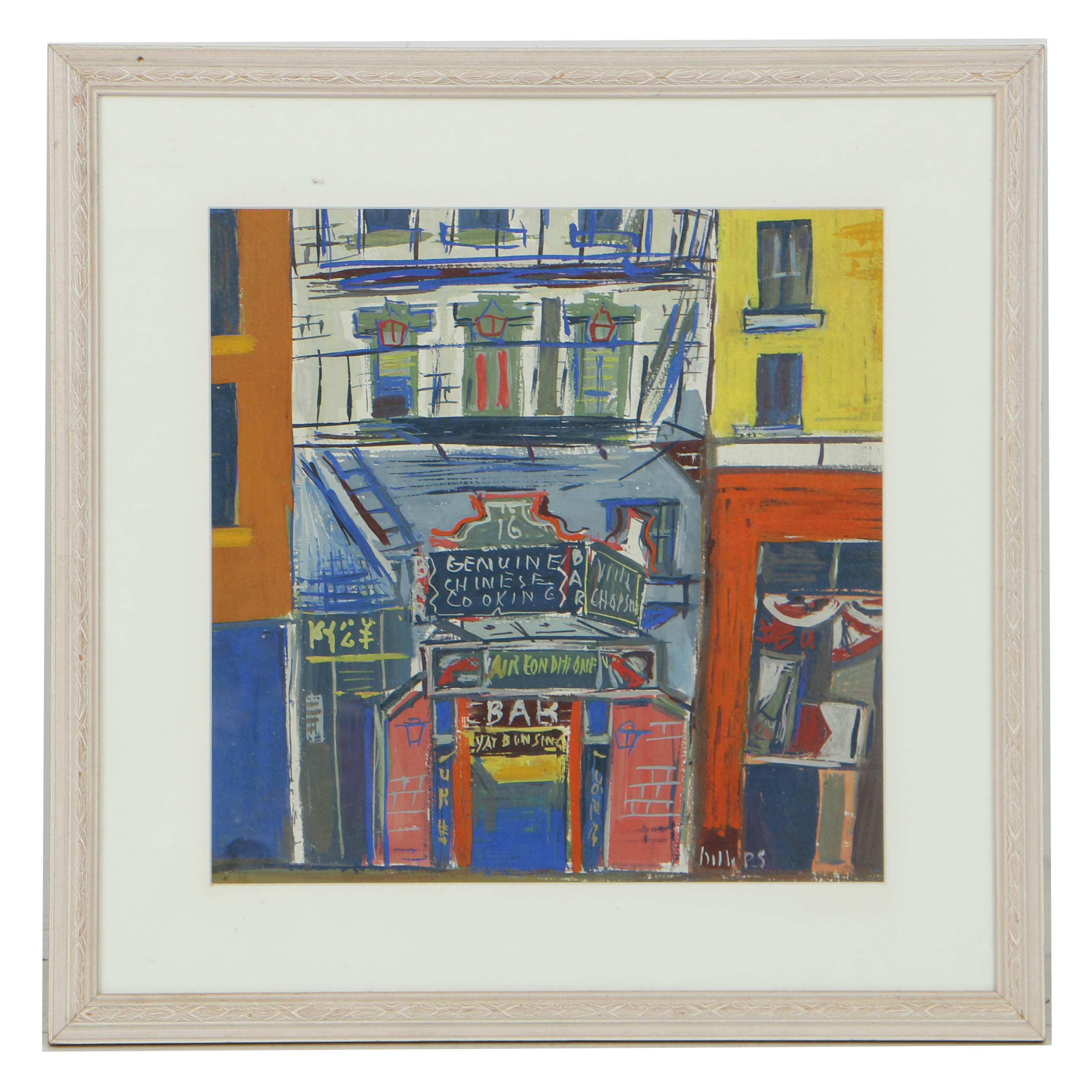 Esther Phillips Gouache Painting of Greenwich Village Street Scene