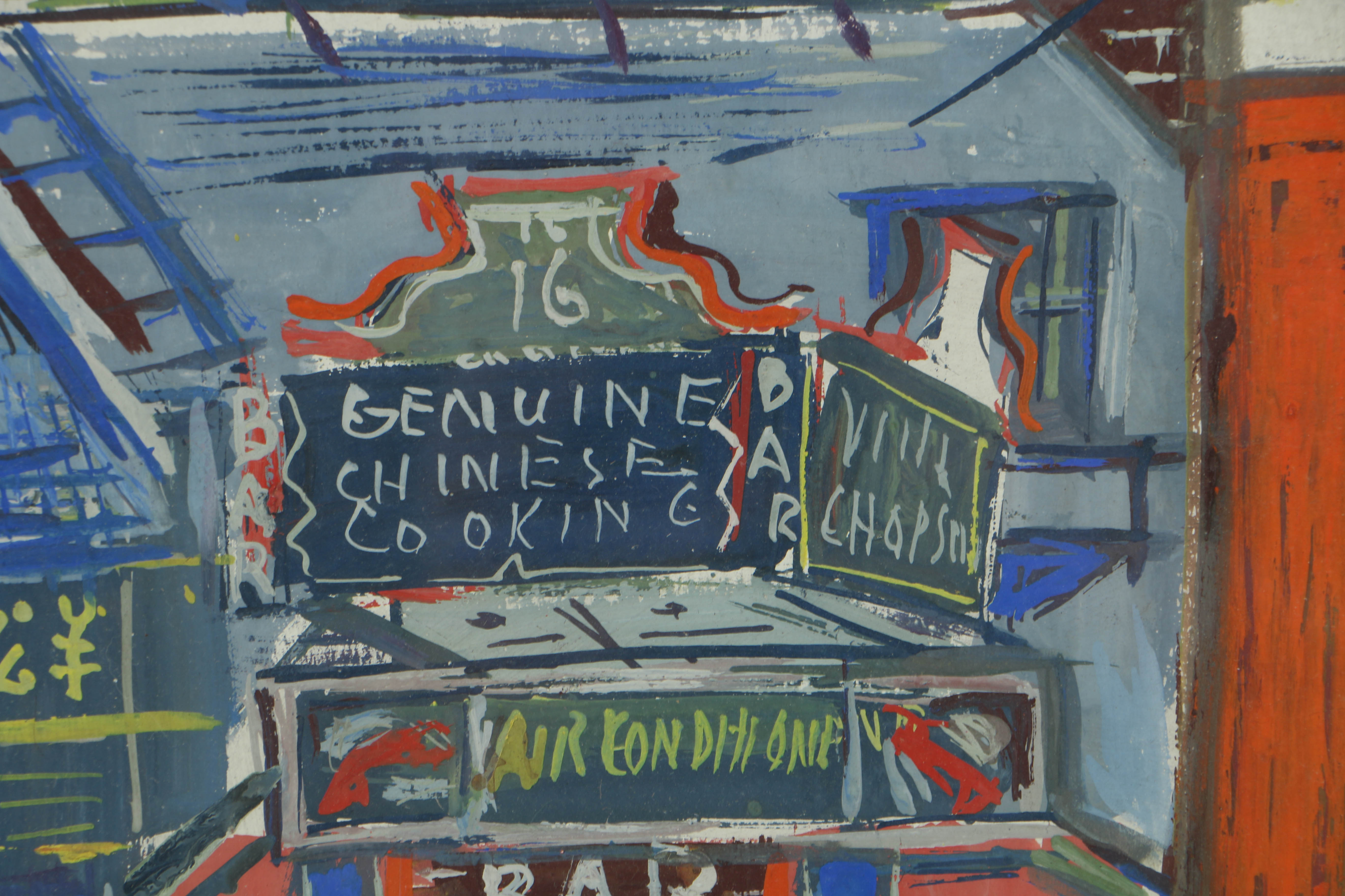 Esther Phillips Gouache Painting of Greenwich Village Street Scene