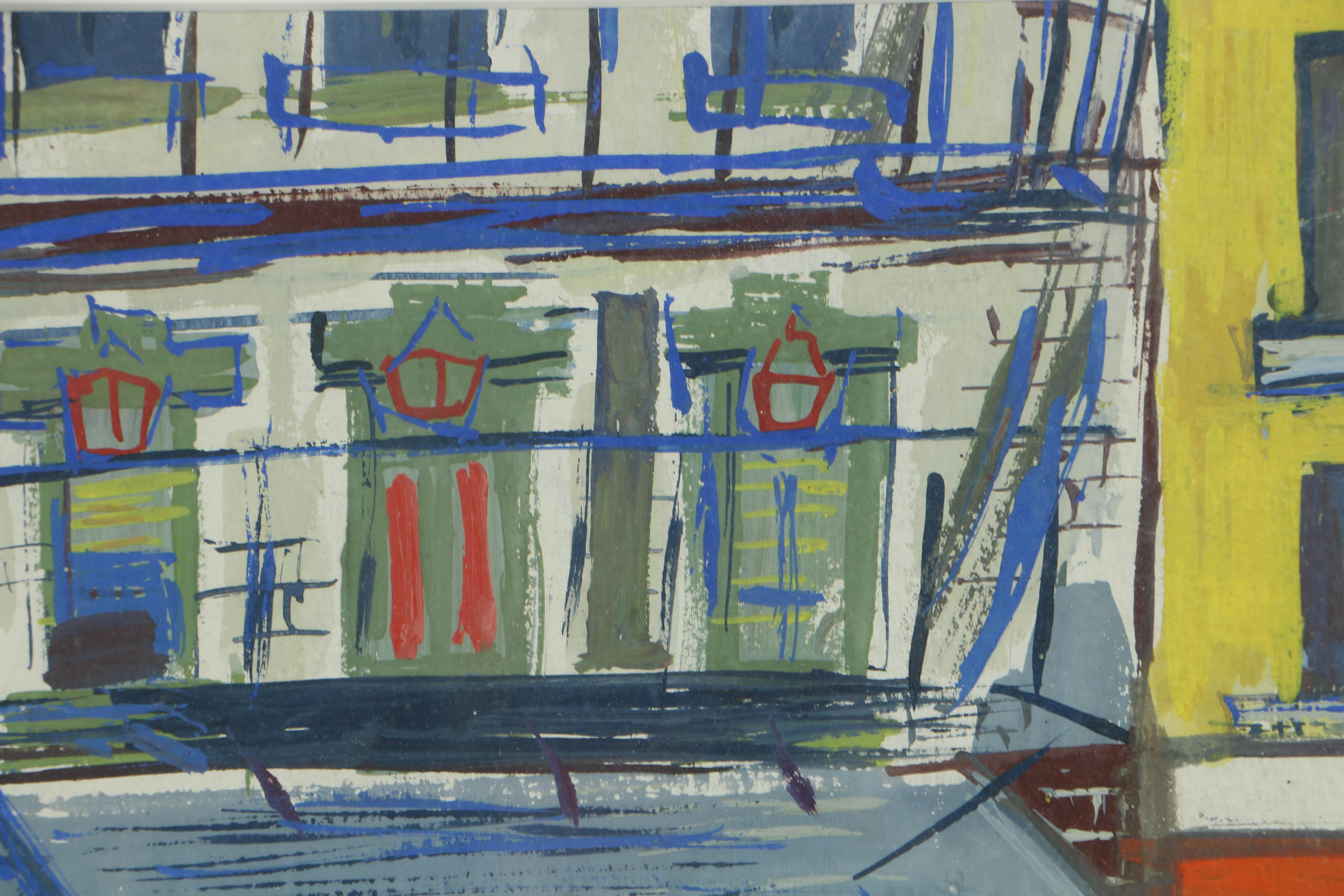 Esther Phillips Gouache Painting of Greenwich Village Street Scene