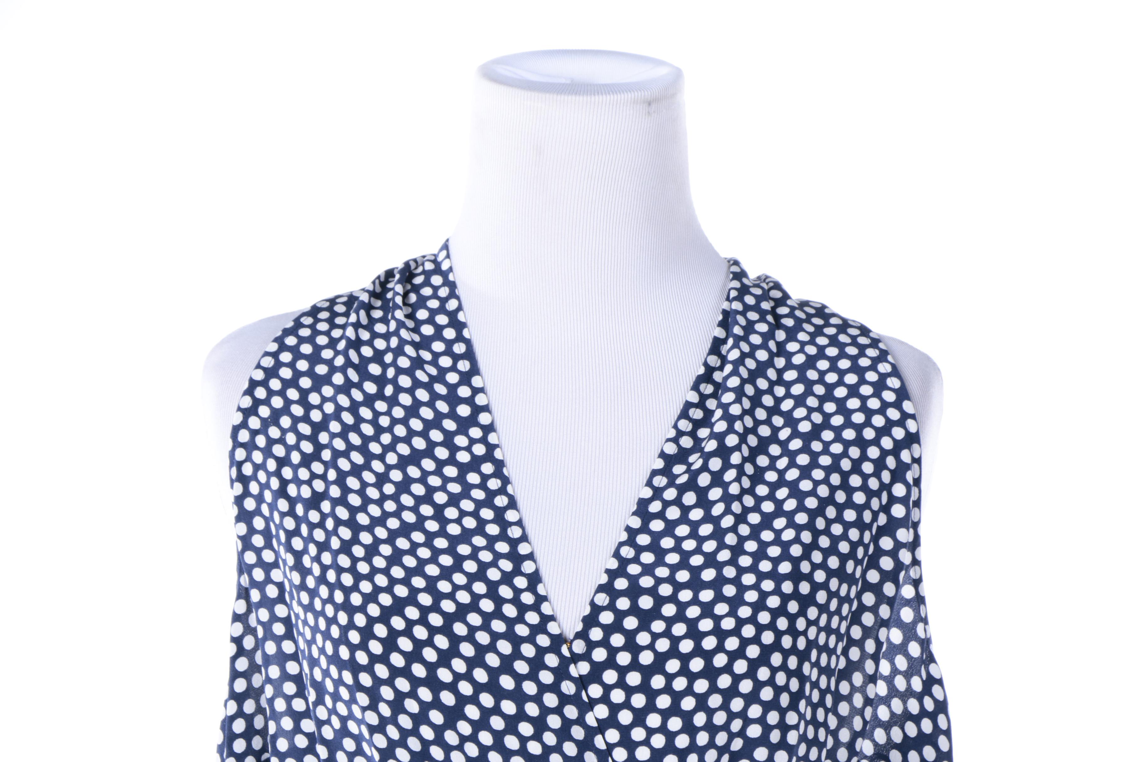 Tory Burch Silk Blue and White Polka Dot Sleeveless Jumpsuit