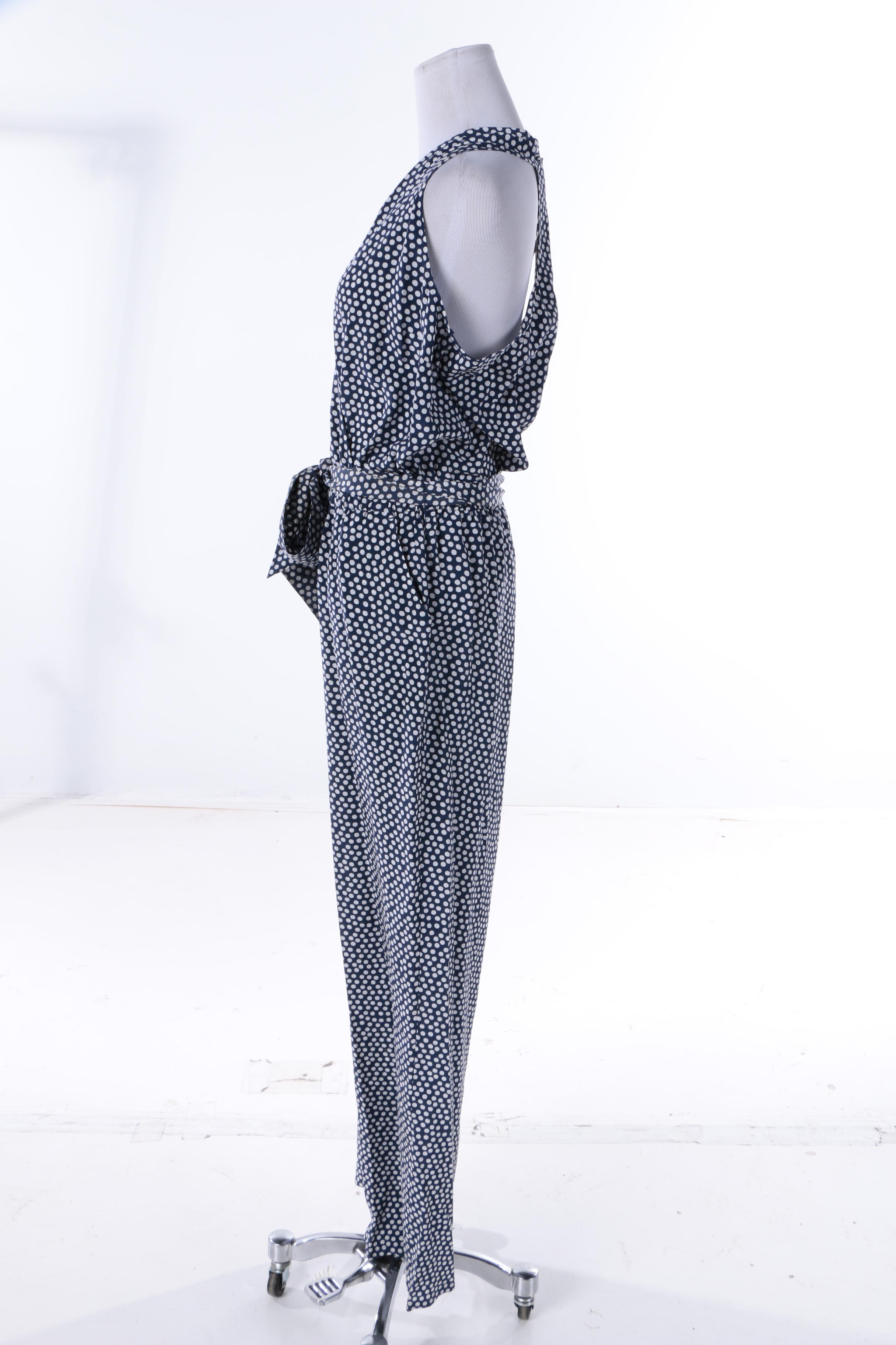 Tory Burch Silk Blue and White Polka Dot Sleeveless Jumpsuit