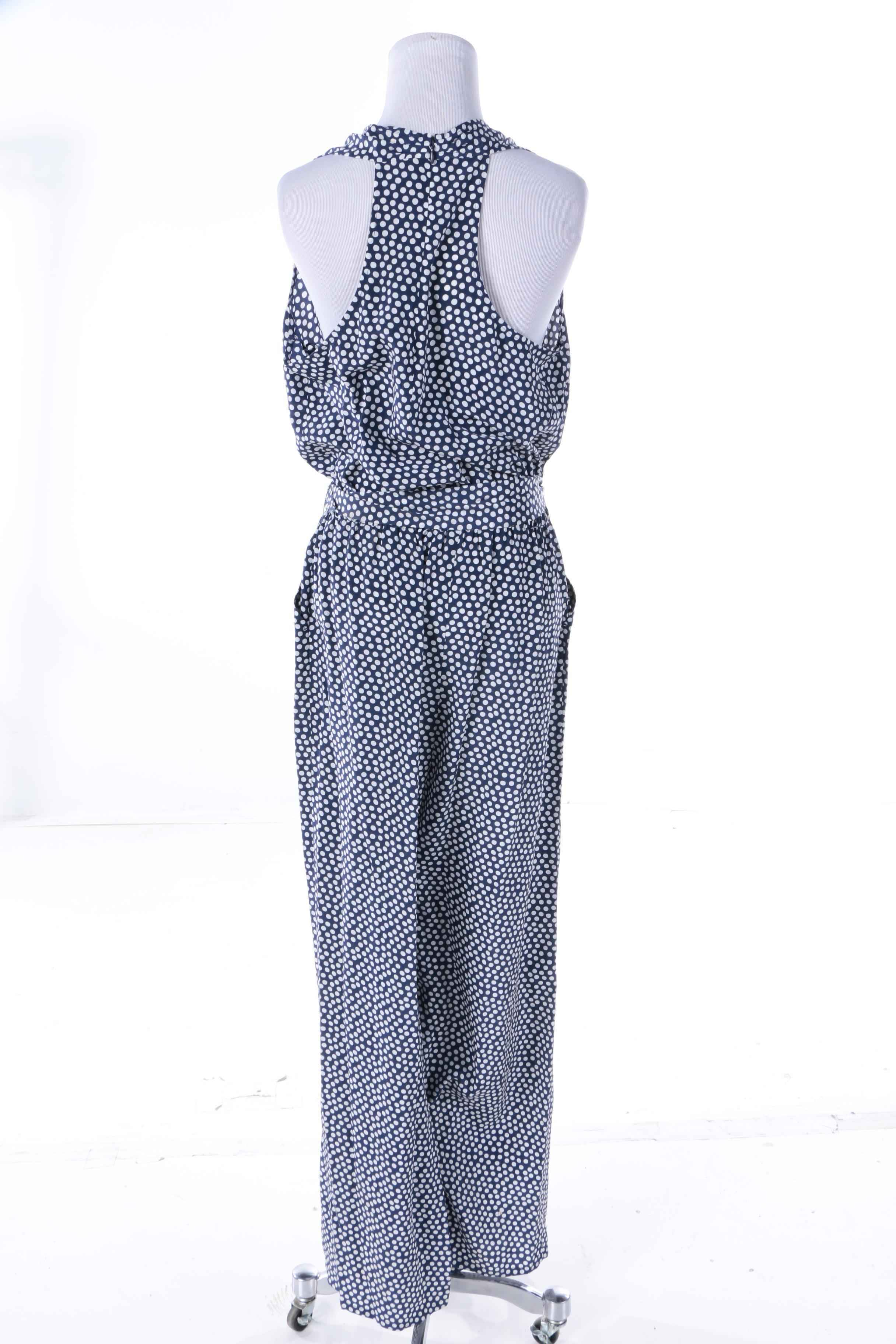 Tory Burch Silk Blue and White Polka Dot Sleeveless Jumpsuit
