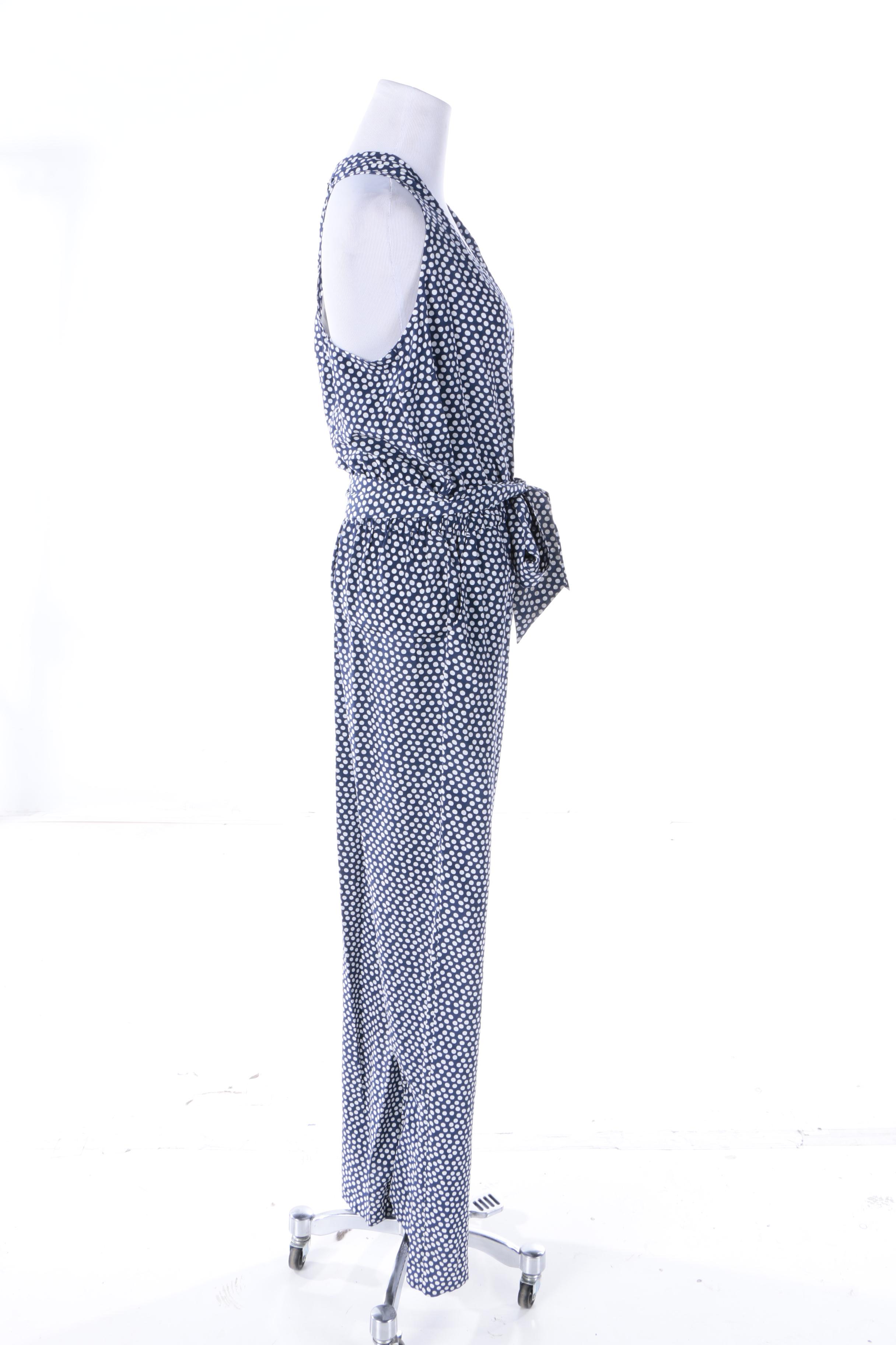Tory Burch Silk Blue and White Polka Dot Sleeveless Jumpsuit