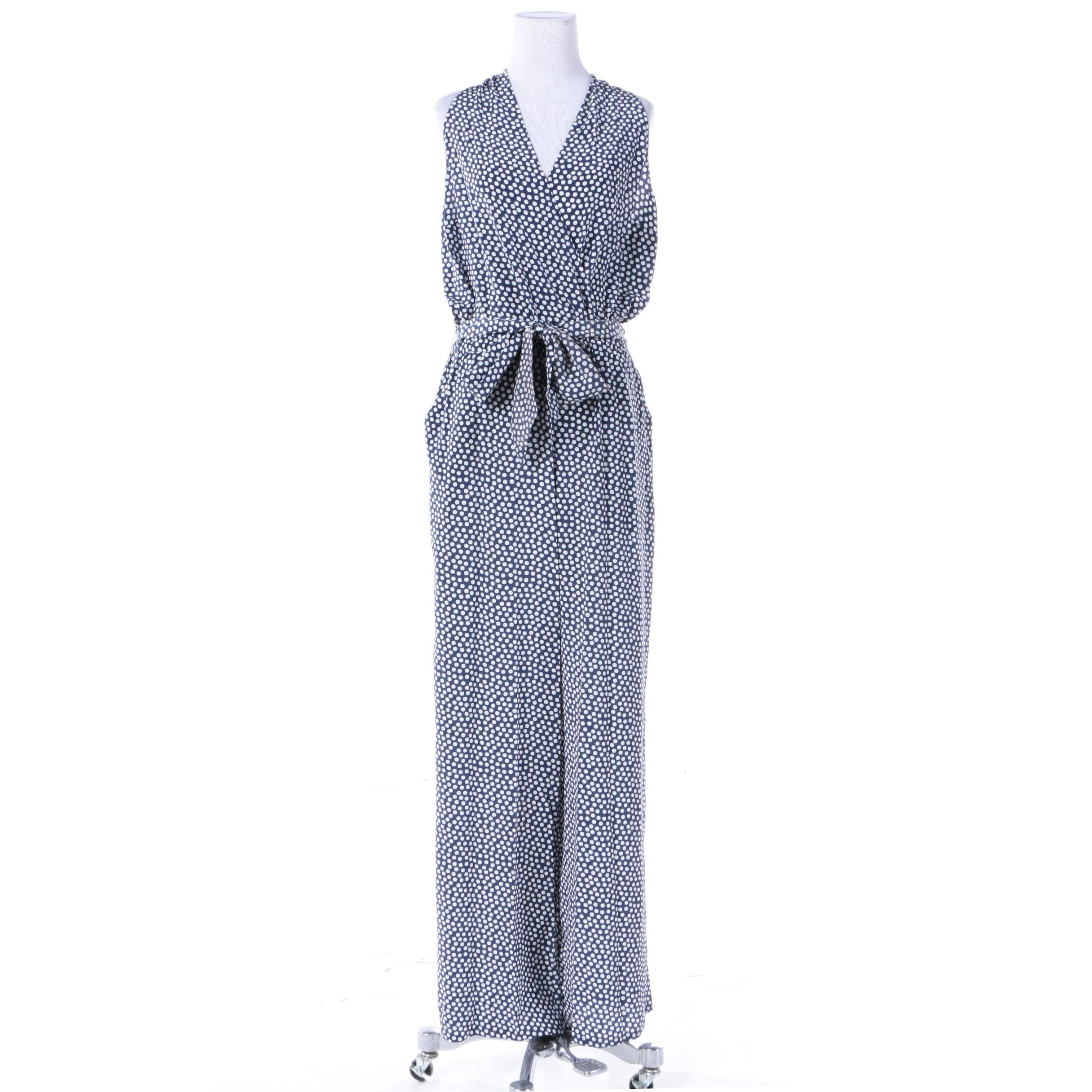 Tory Burch Silk Blue and White Polka Dot Sleeveless Jumpsuit