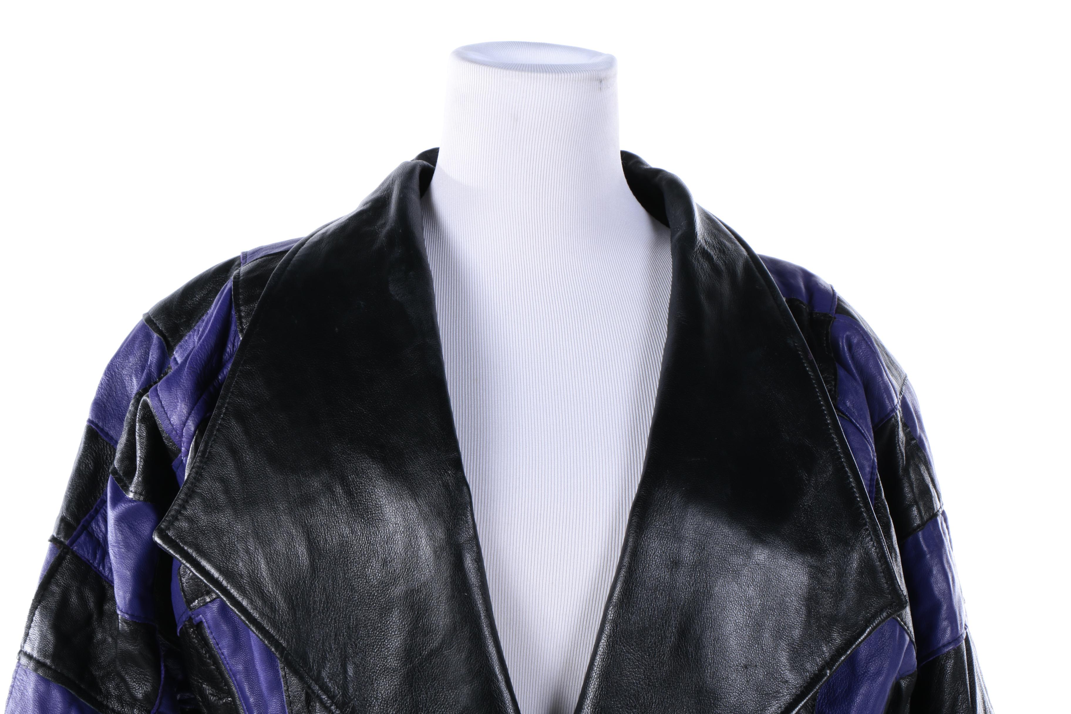 1980s Vintage Twin's Black and Purple Checkered Leather Jacket