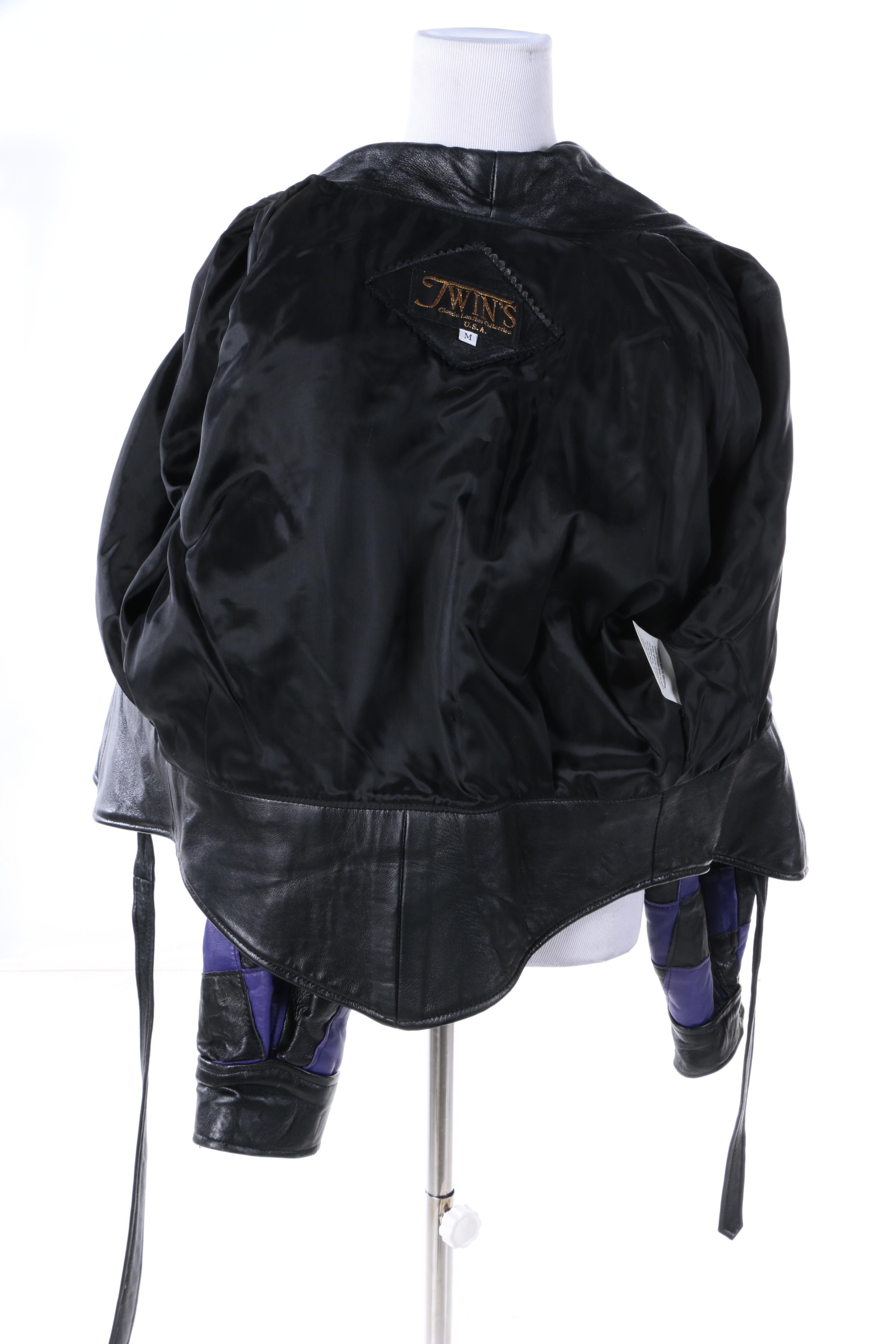 1980s Vintage Twin's Black and Purple Checkered Leather Jacket