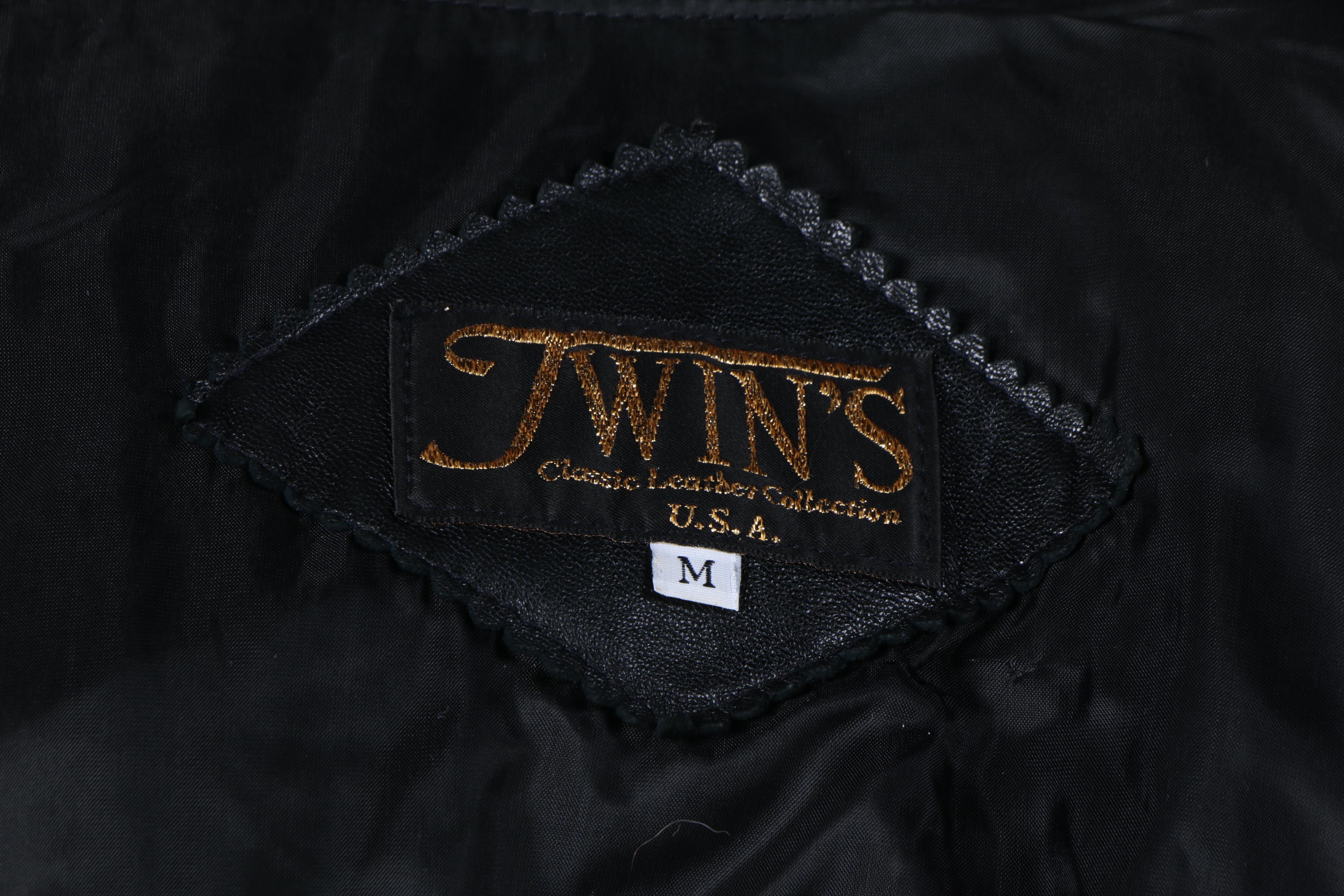 1980s Vintage Twin's Black and Purple Checkered Leather Jacket