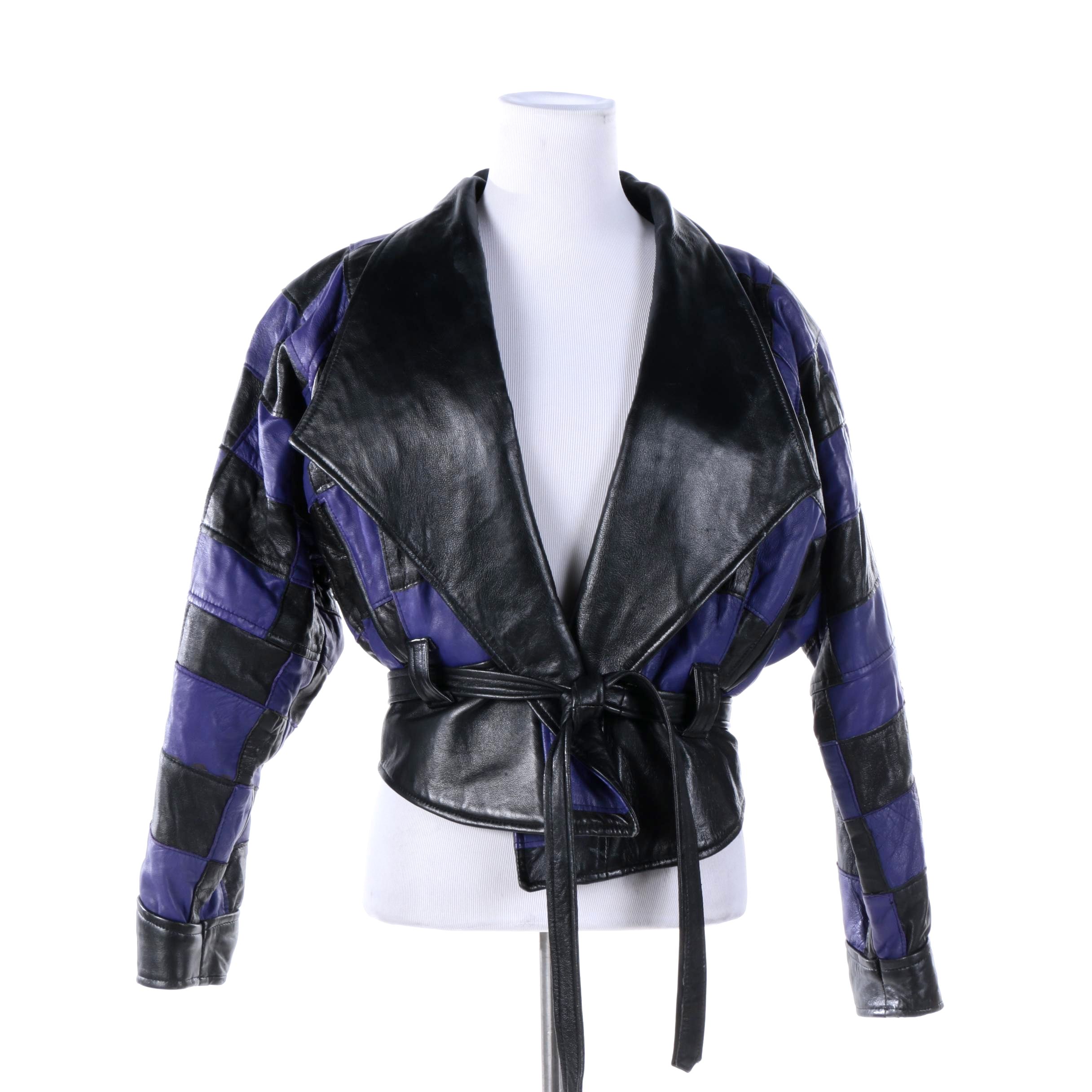 1980s Vintage Twin's Black and Purple Checkered Leather Jacket