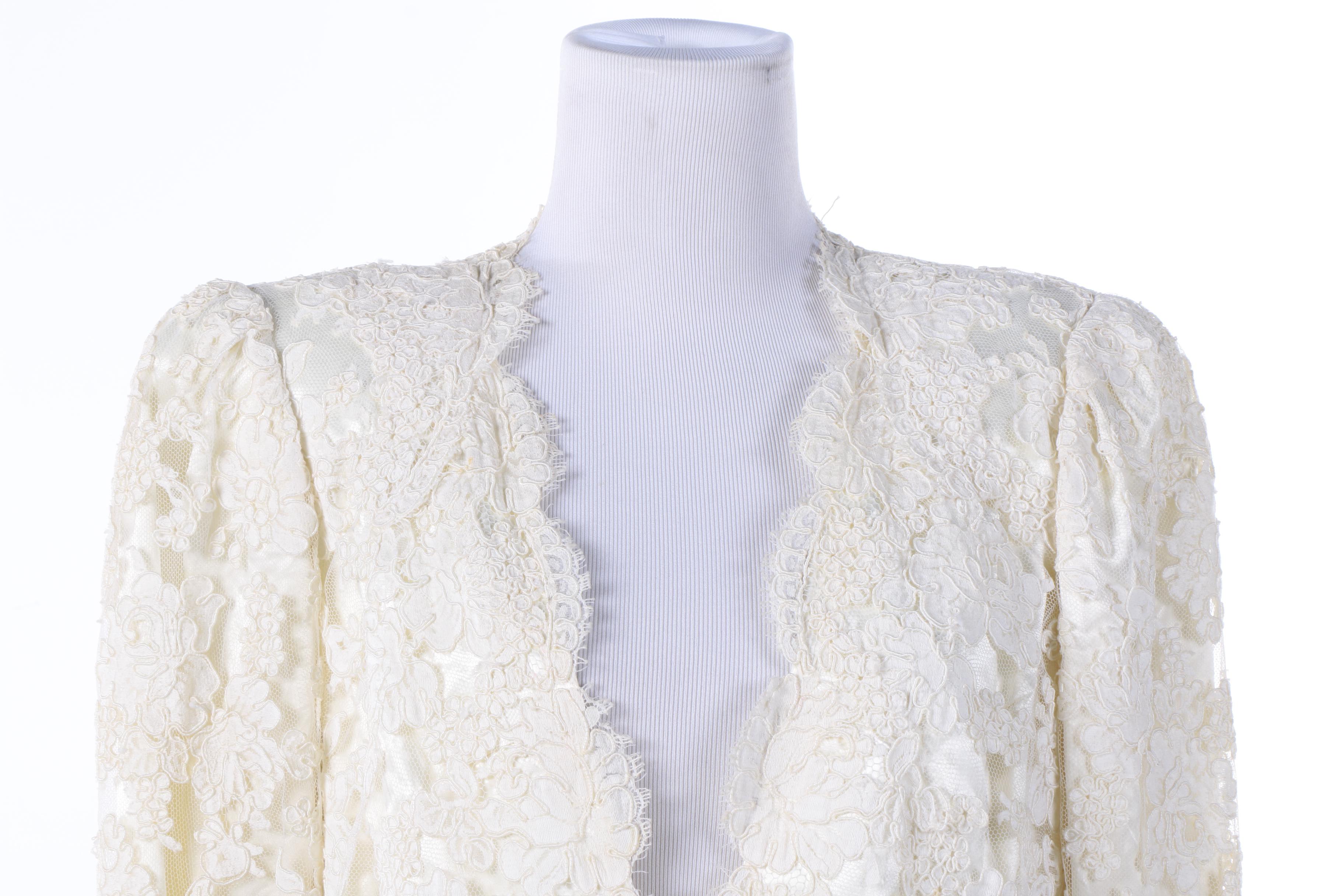 Vintage Cream Lace Jacket with Rhinestone Burst Button