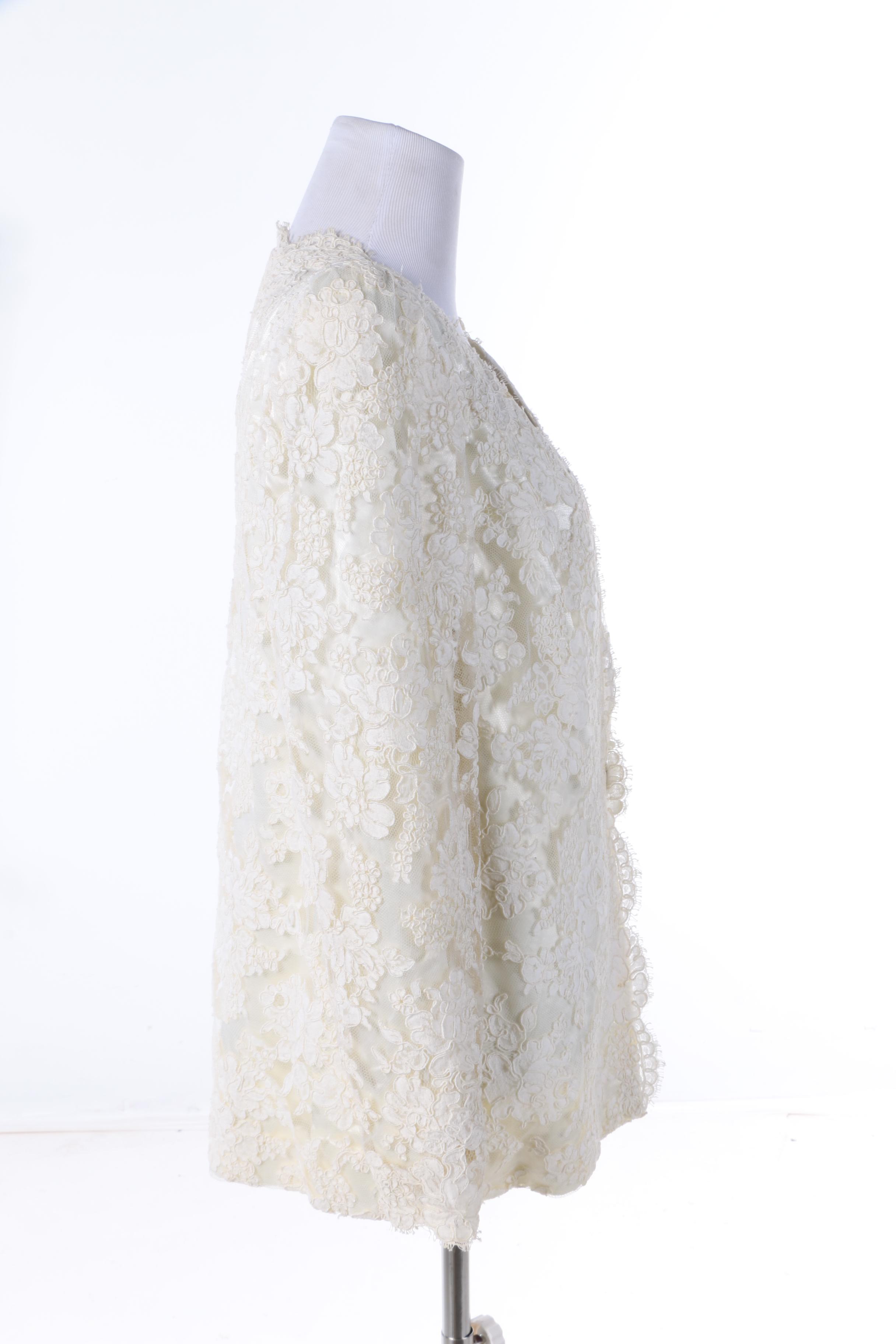 Vintage Cream Lace Jacket with Rhinestone Burst Button