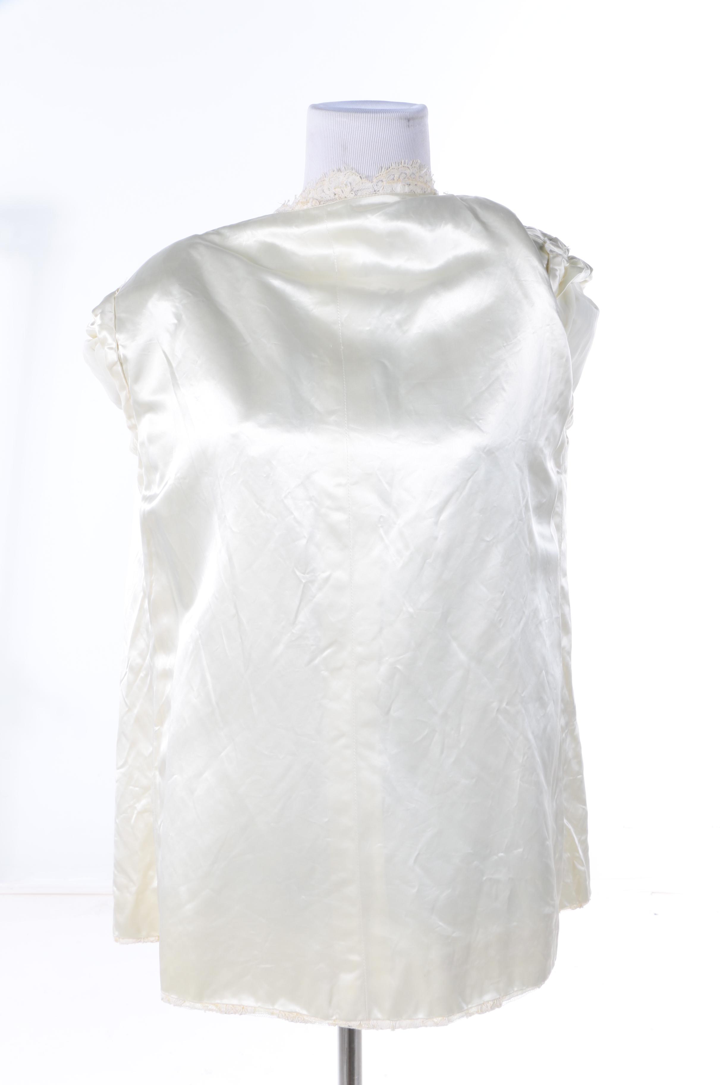 Vintage Cream Lace Jacket with Rhinestone Burst Button