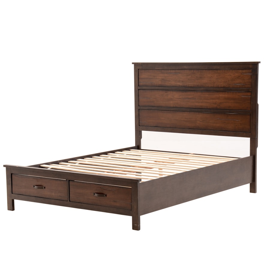 Queen Size Rustic Platform Bed With Drawer Storage