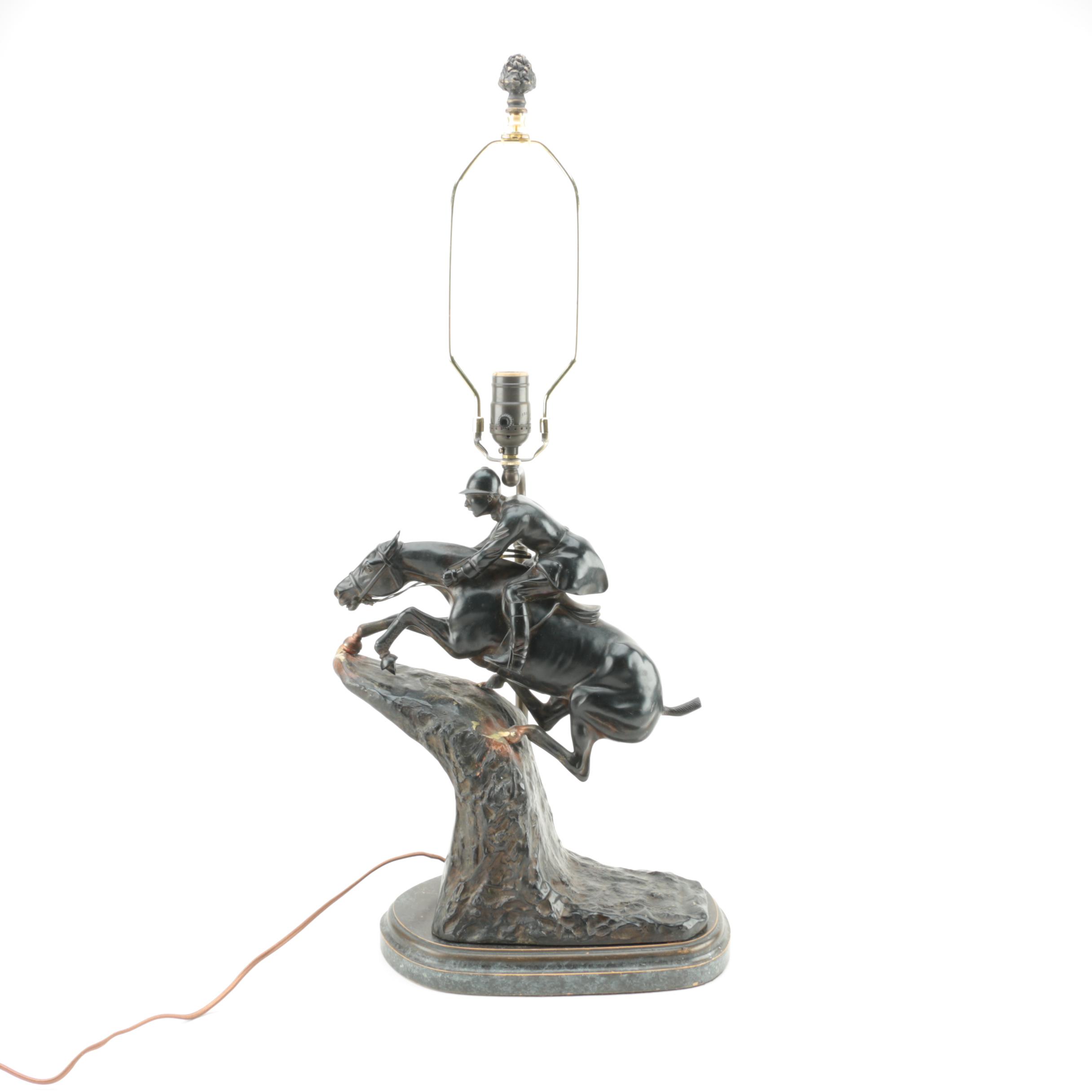 Brass Horse Jockey Themed Table Lamp