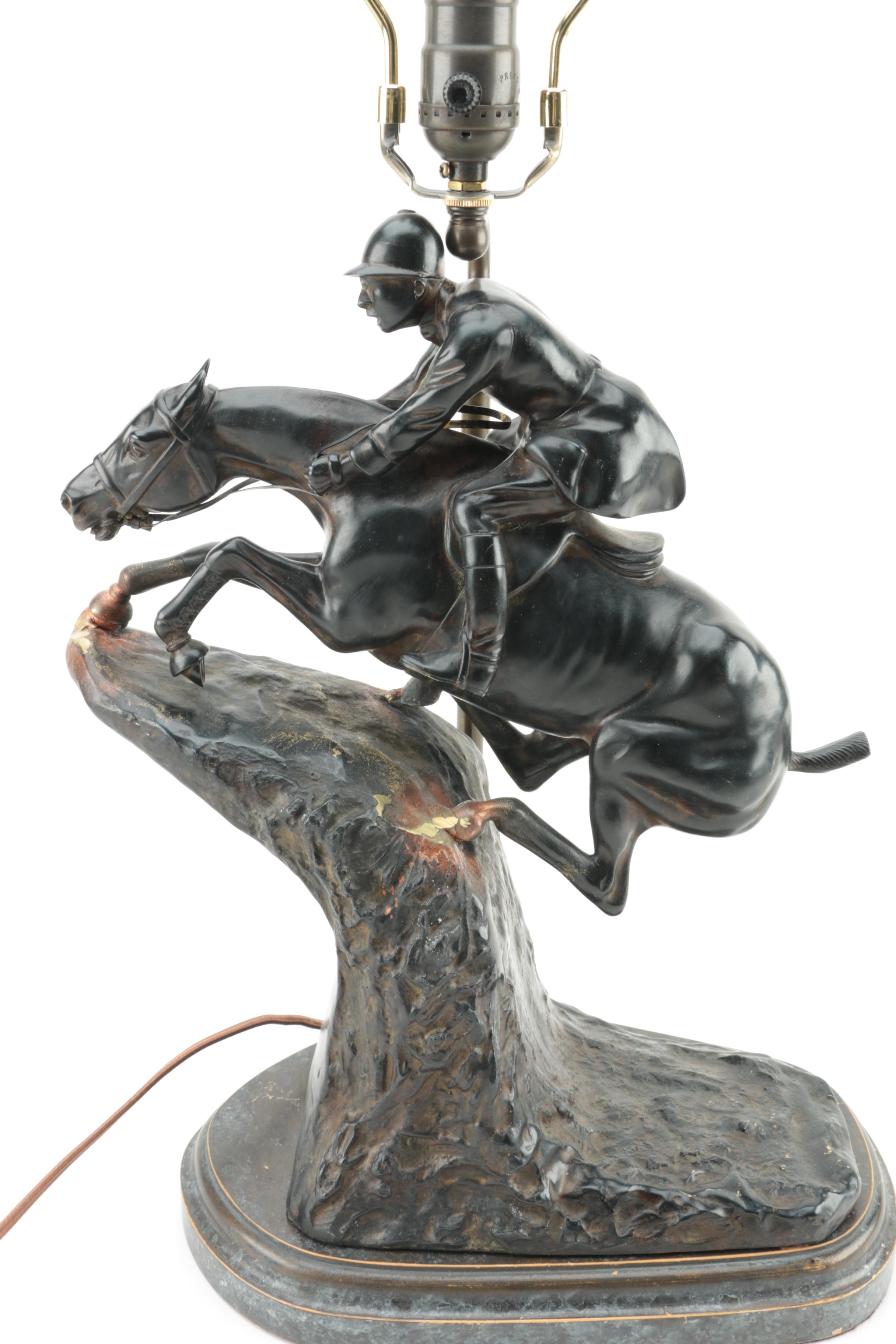 Brass Horse Jockey Themed Table Lamp