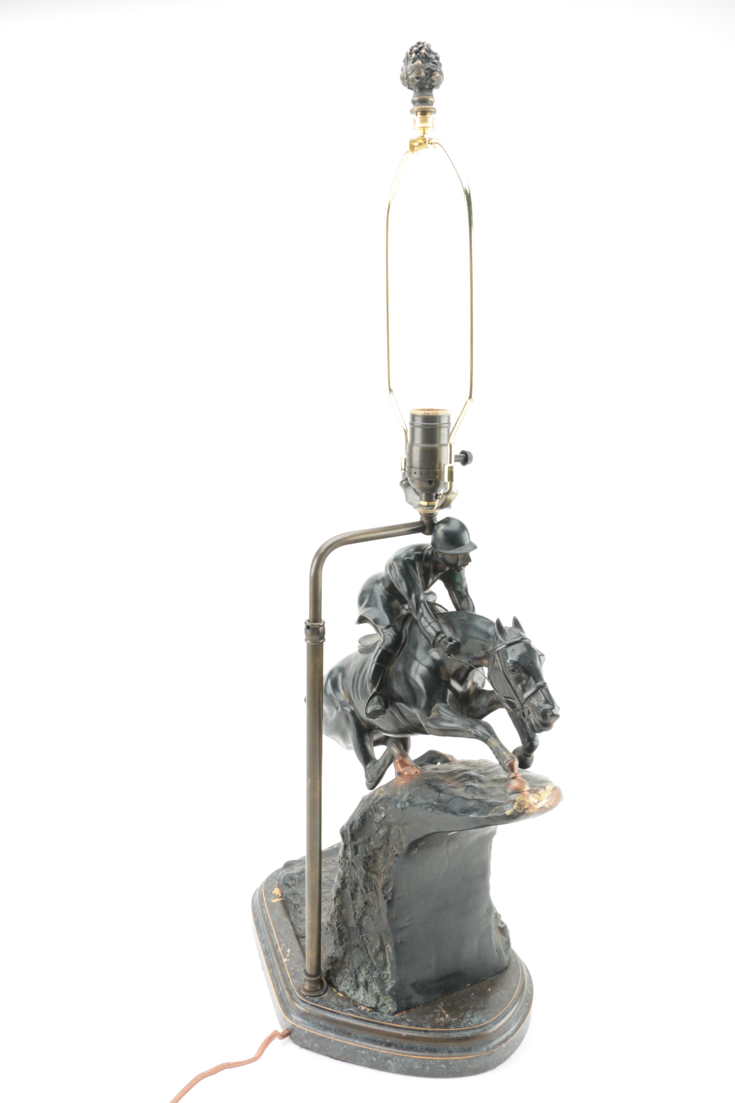 Brass Horse Jockey Themed Table Lamp