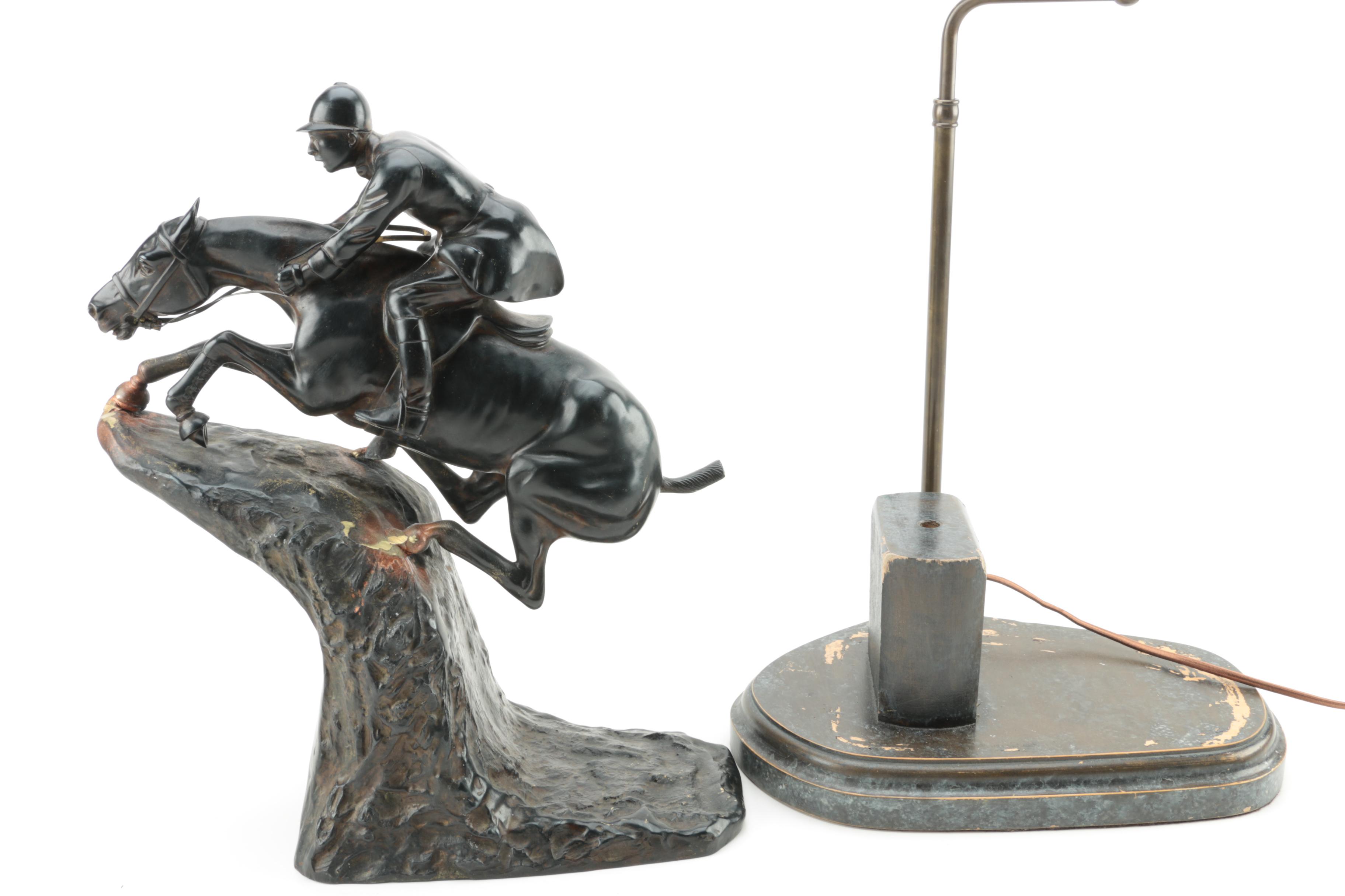 Brass Horse Jockey Themed Table Lamp
