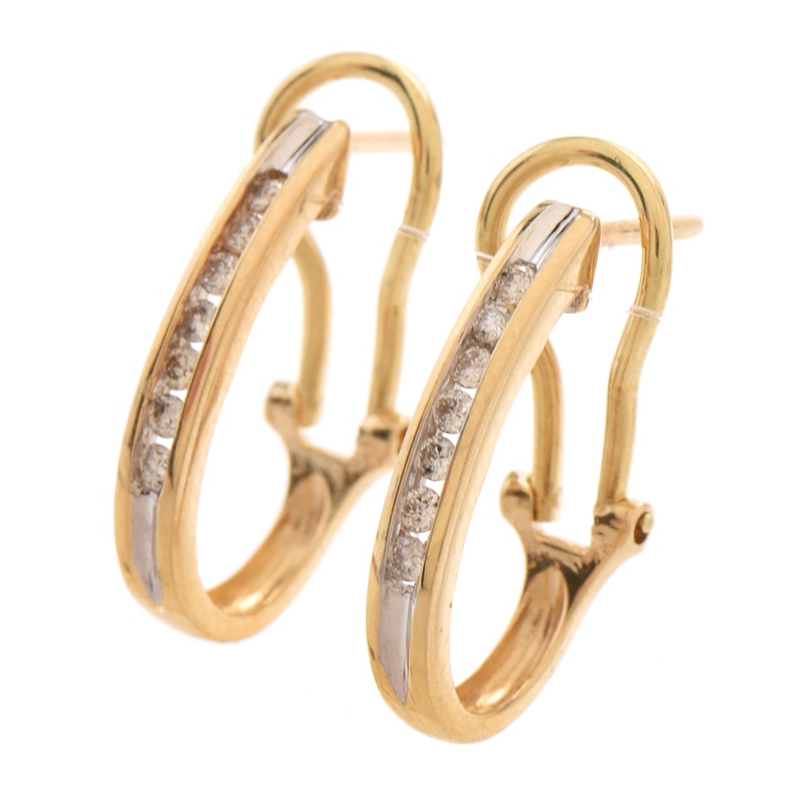 14K Yellow Gold Channel-Set Diamond Hoop Earrings