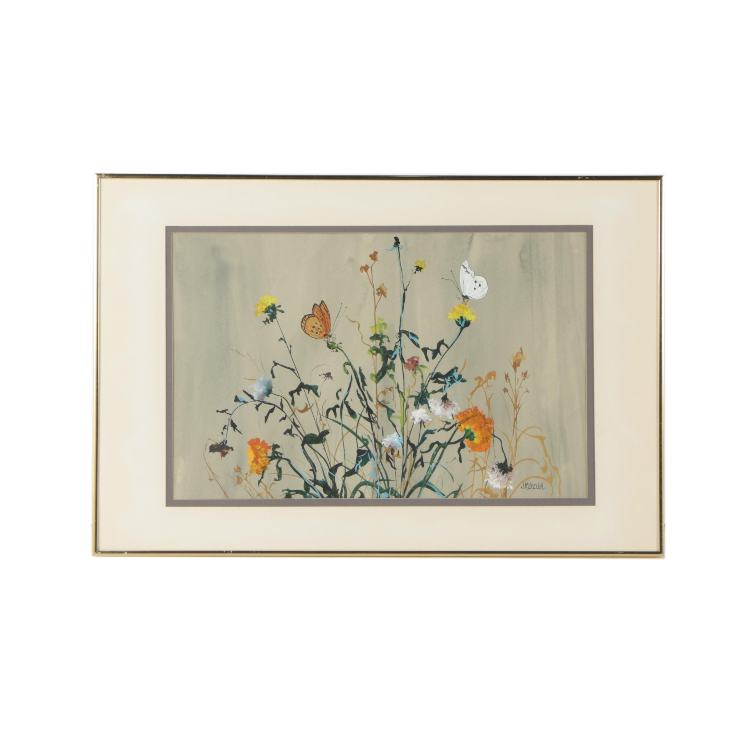 Jan Metzler Gouache Painting of Butterflies