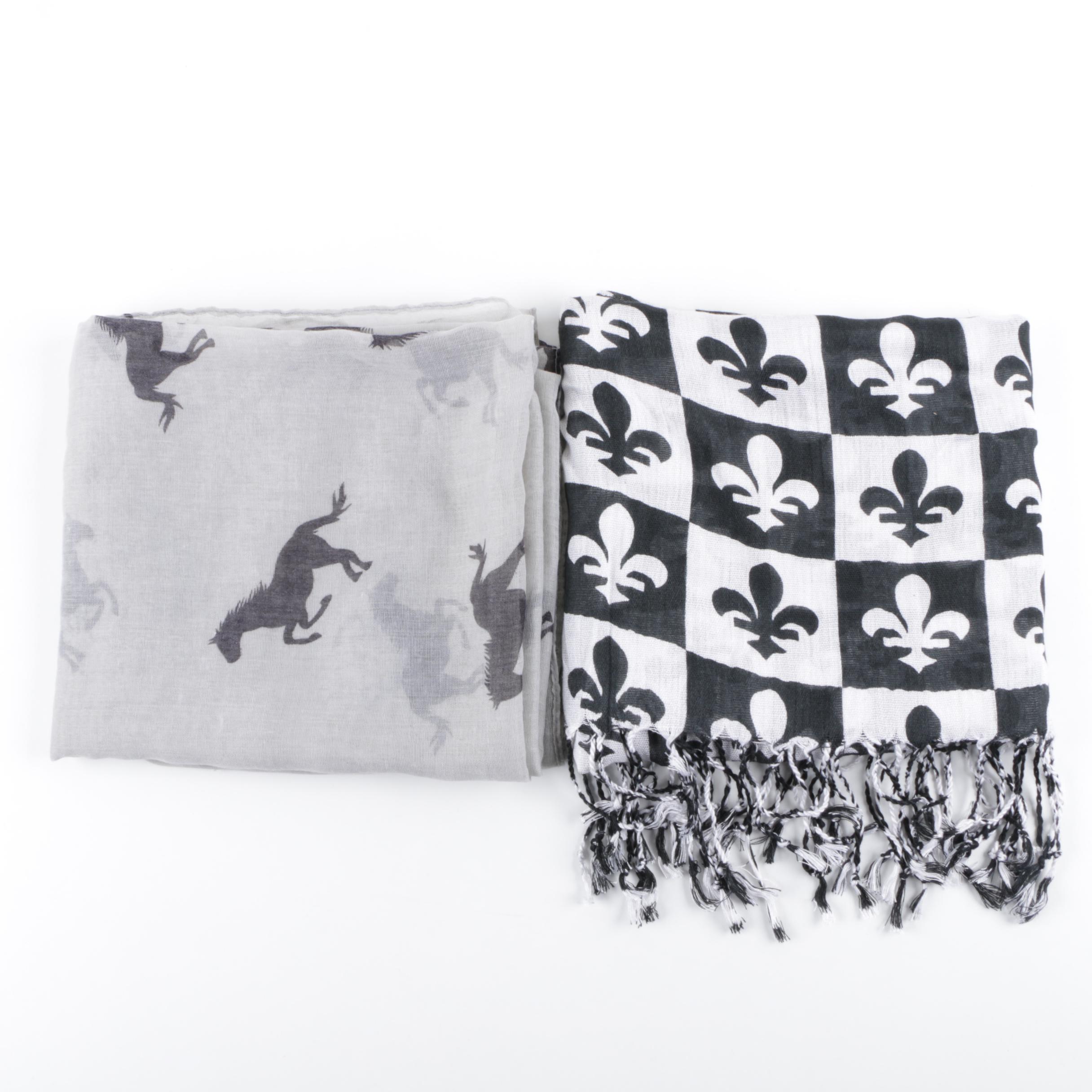 Joy Susan Equestrian Theme Scarf and Fleur De Lis Scarf