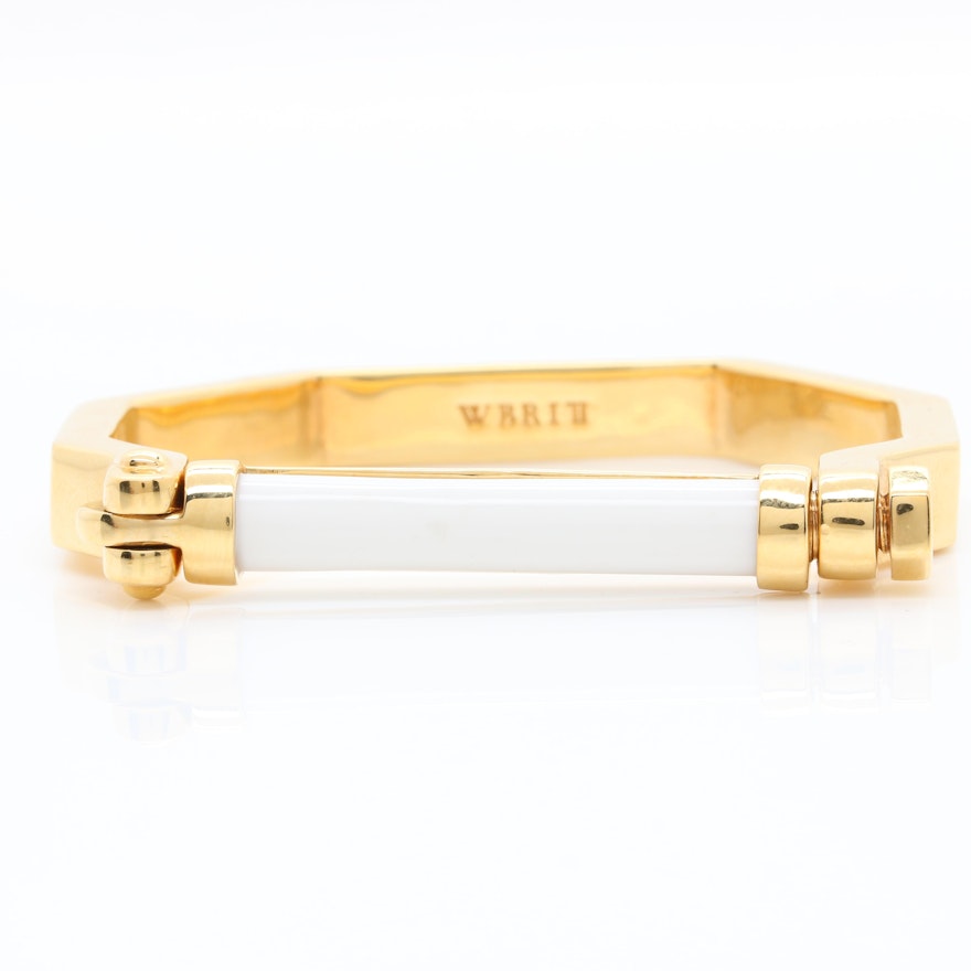W. Britt Gold Tone White Agate Bangle Bracelet