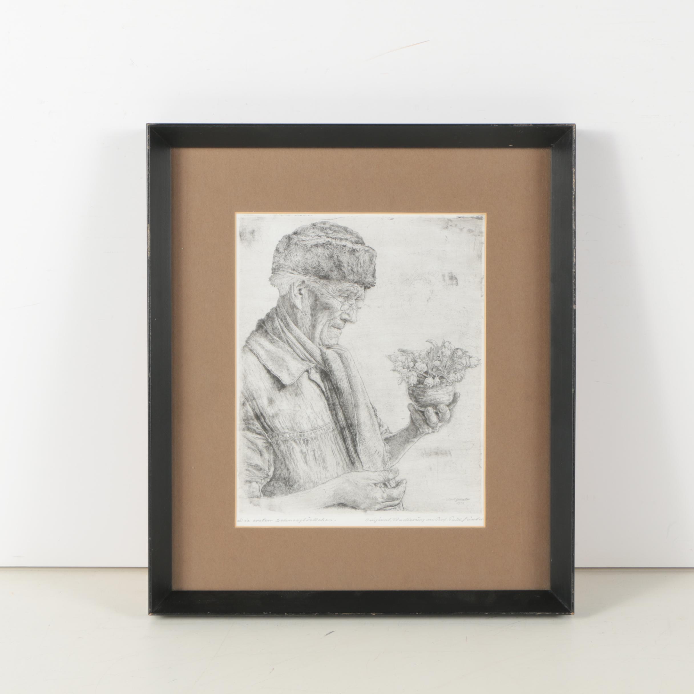 Etching After Paul Geissler "Die Ersten Schneeglockchen"