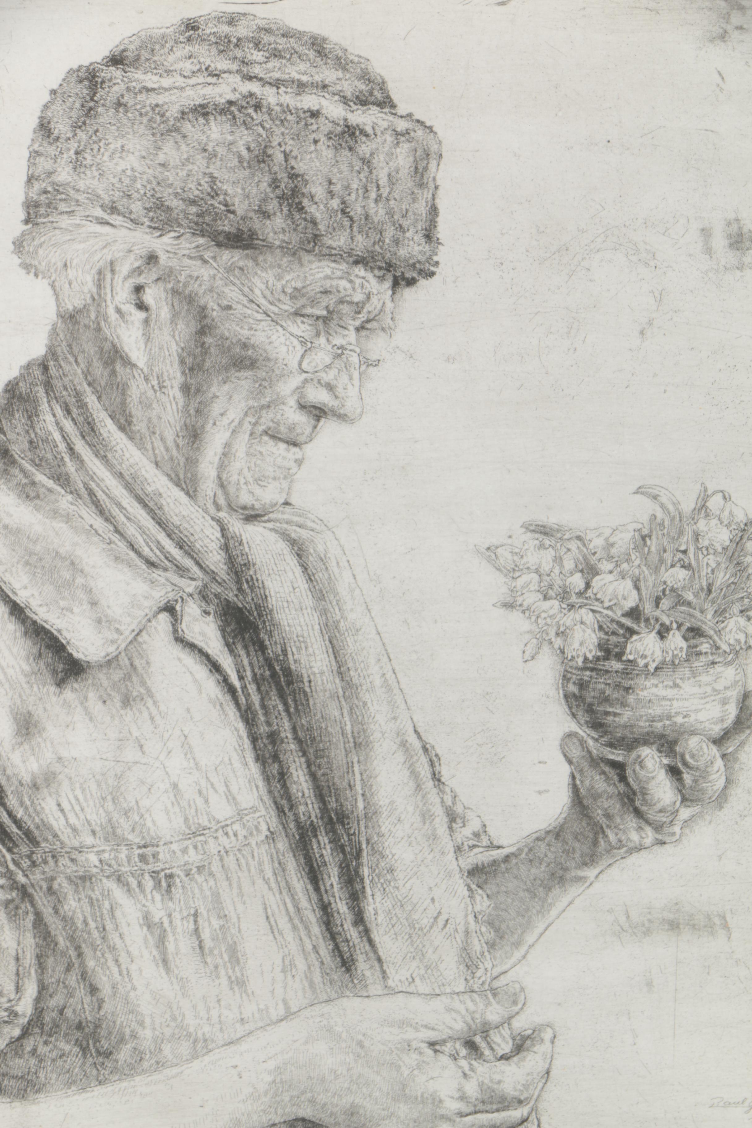 Etching After Paul Geissler "Die Ersten Schneeglockchen"