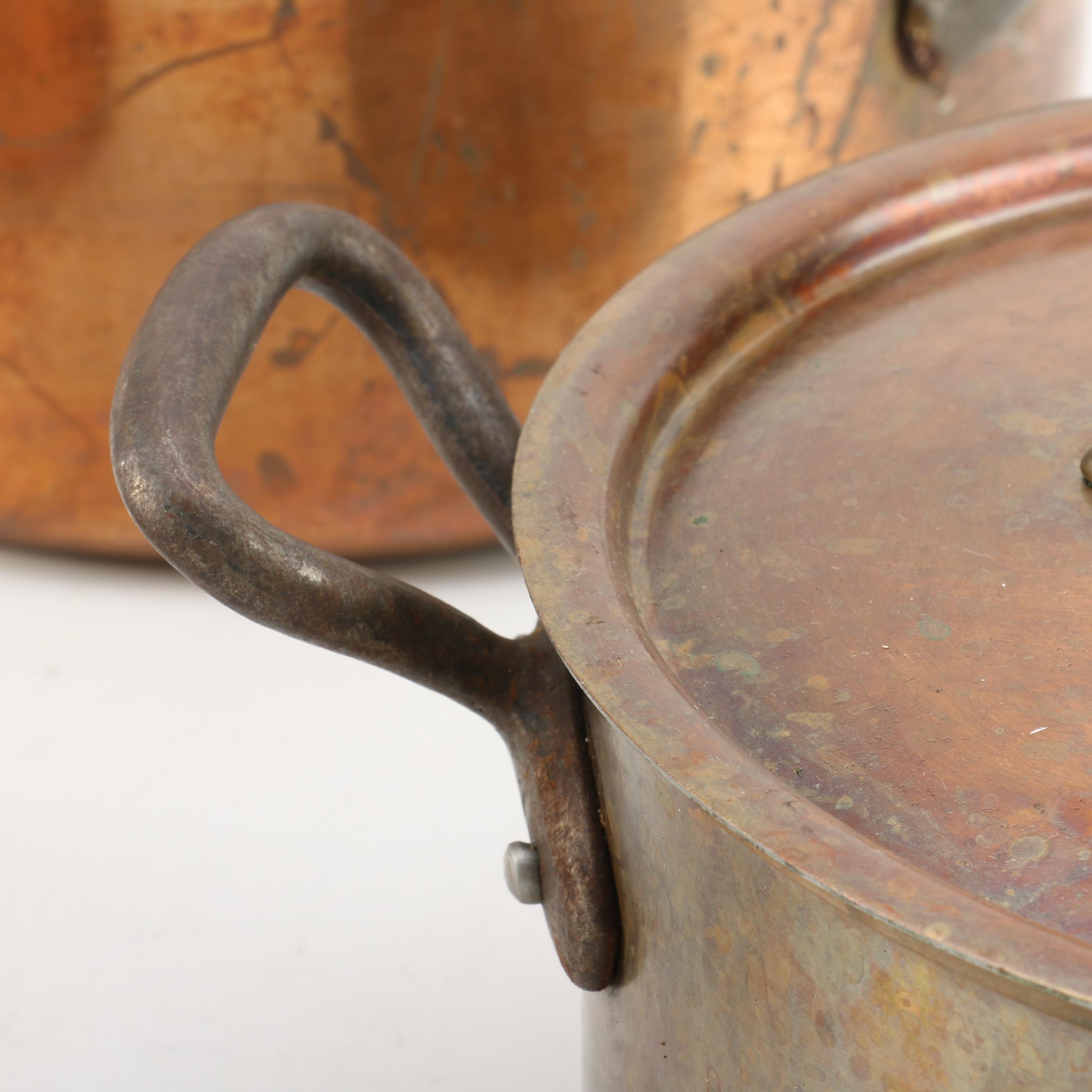 Vintage Copper Pots and Lids Including French Inocuivre Sartel Oval Casserole