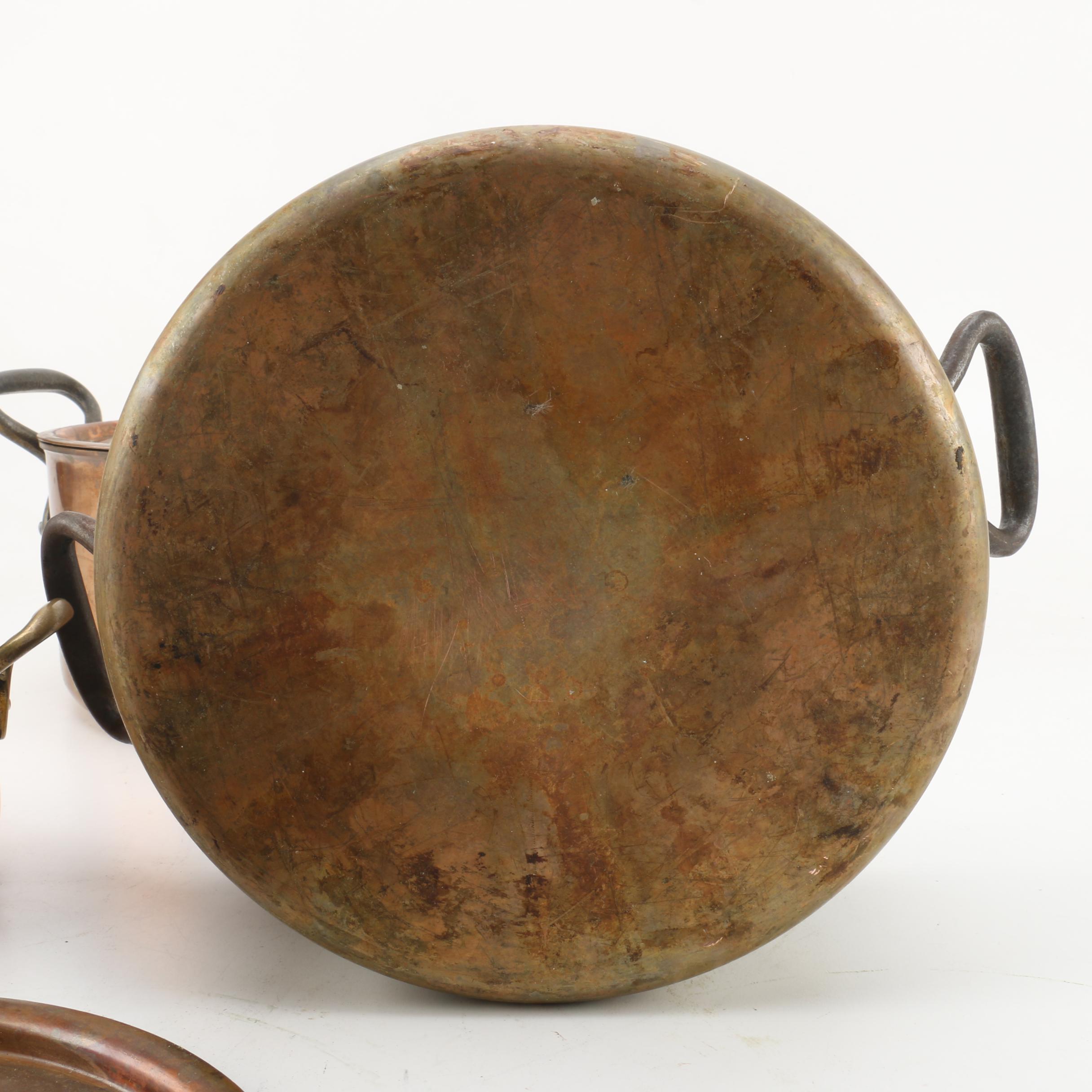 Vintage Copper Pots and Lids Including French Inocuivre Sartel Oval Casserole