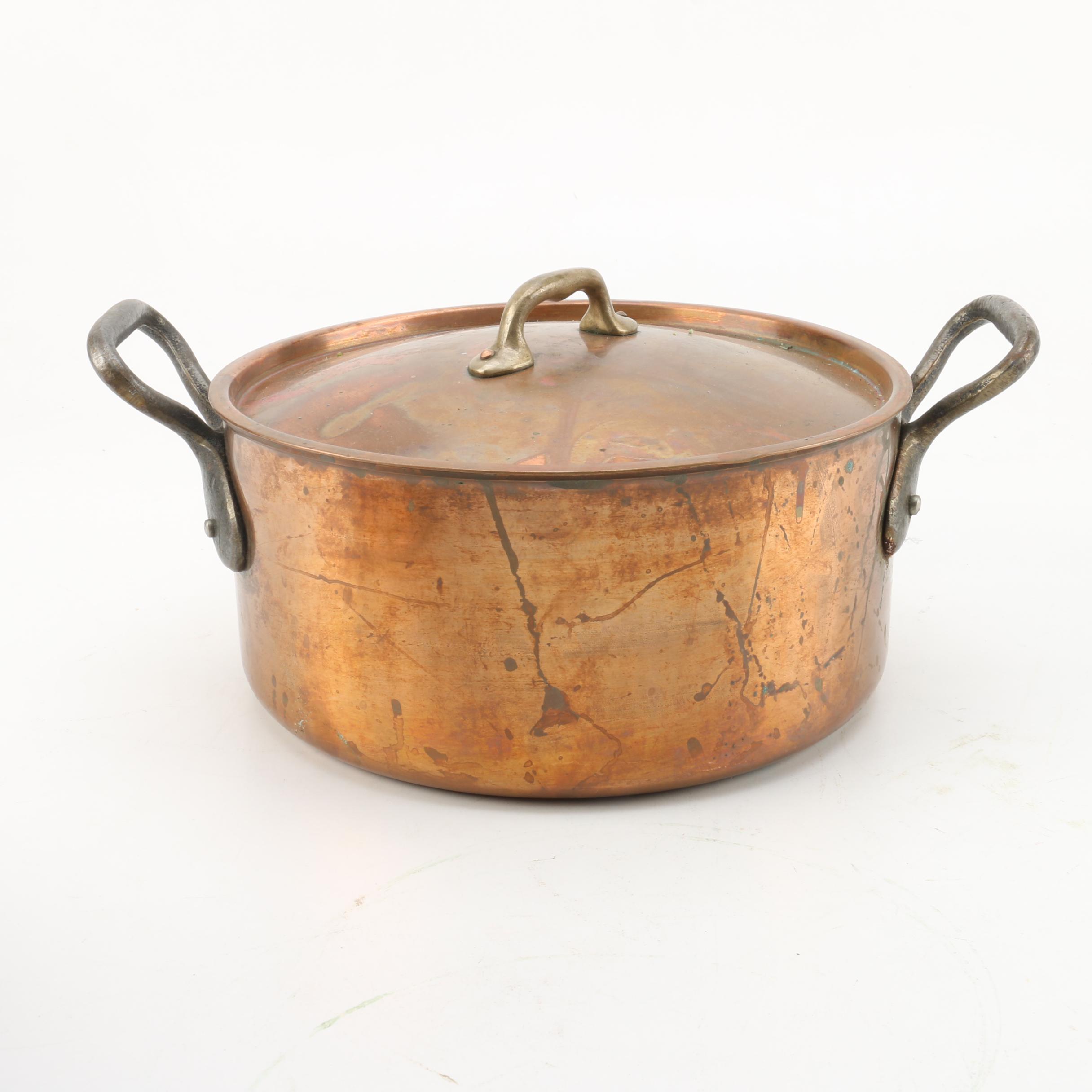 Vintage Copper Pots and Lids Including French Inocuivre Sartel Oval Casserole