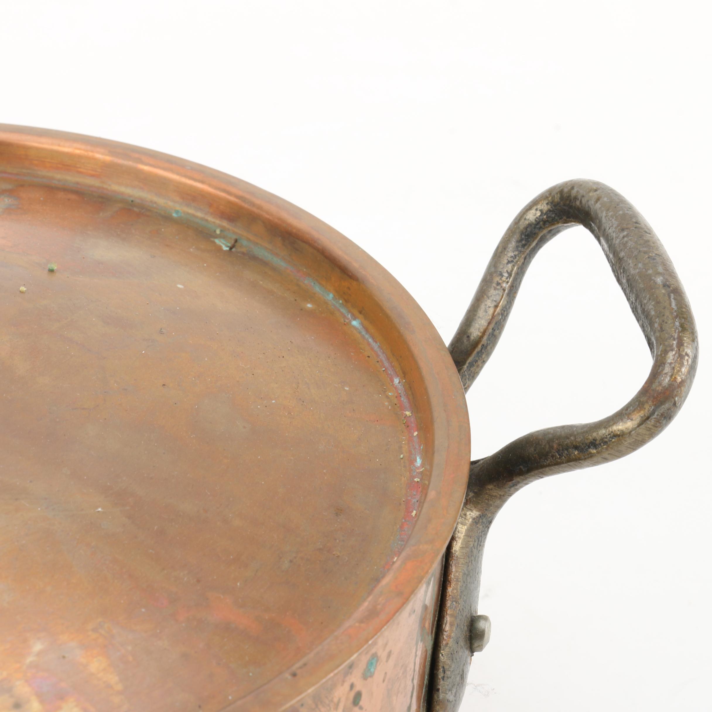 Vintage Copper Pots and Lids Including French Inocuivre Sartel Oval Casserole