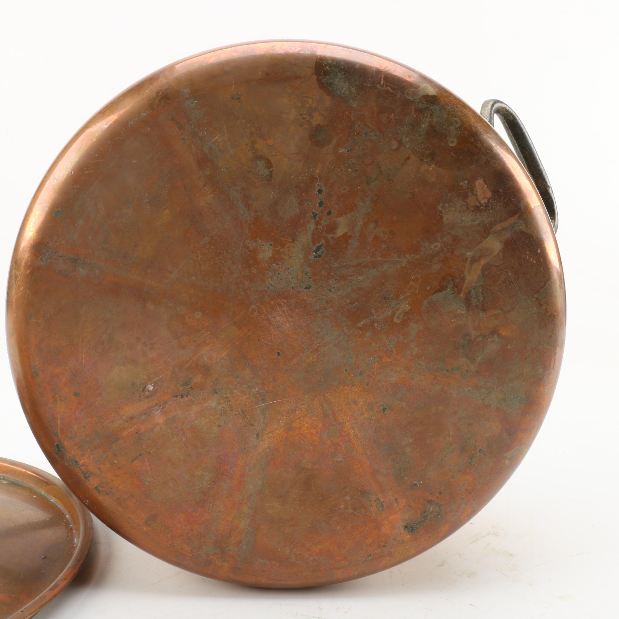 Vintage Copper Pots and Lids Including French Inocuivre Sartel Oval Casserole