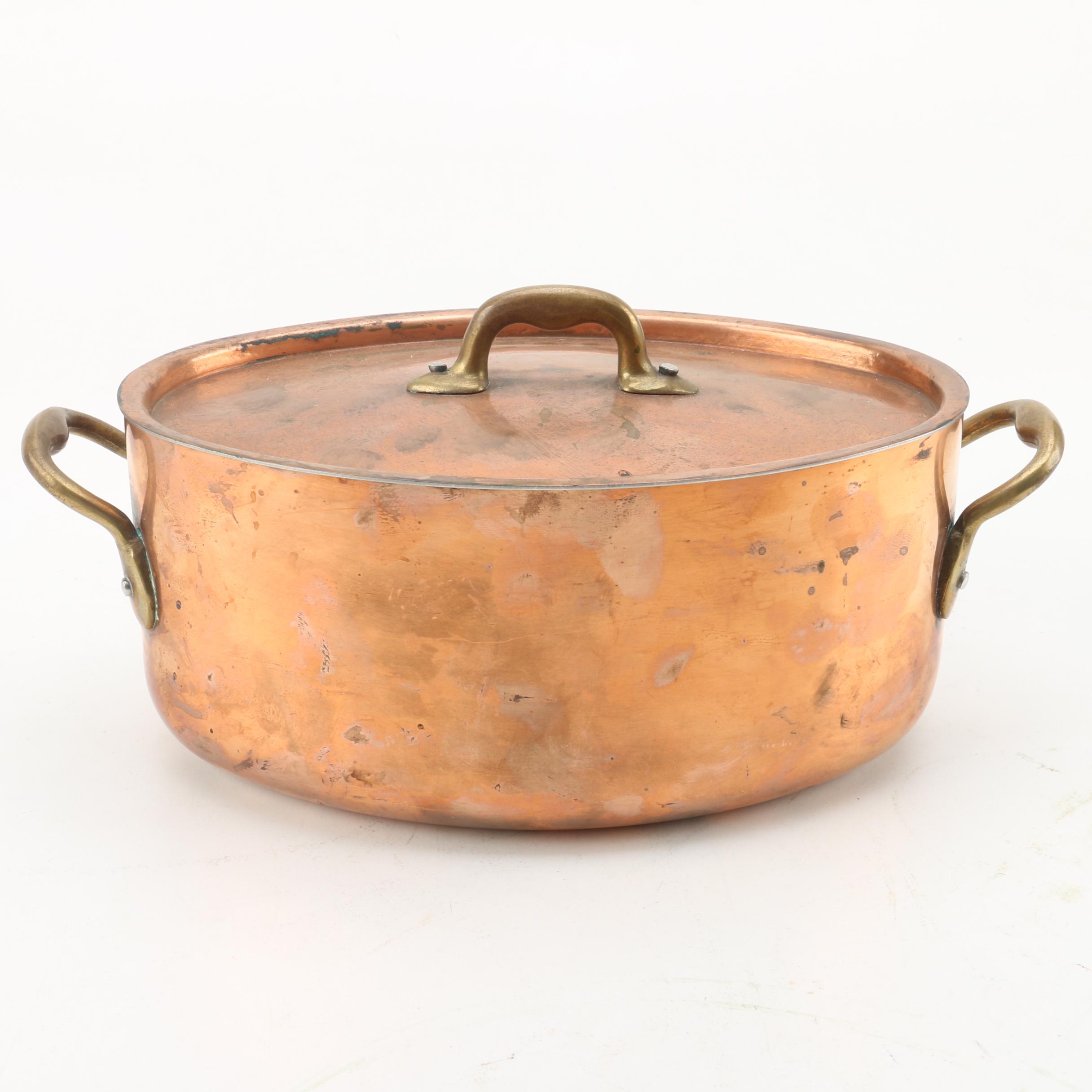 Vintage Copper Pots and Lids Including French Inocuivre Sartel Oval Casserole