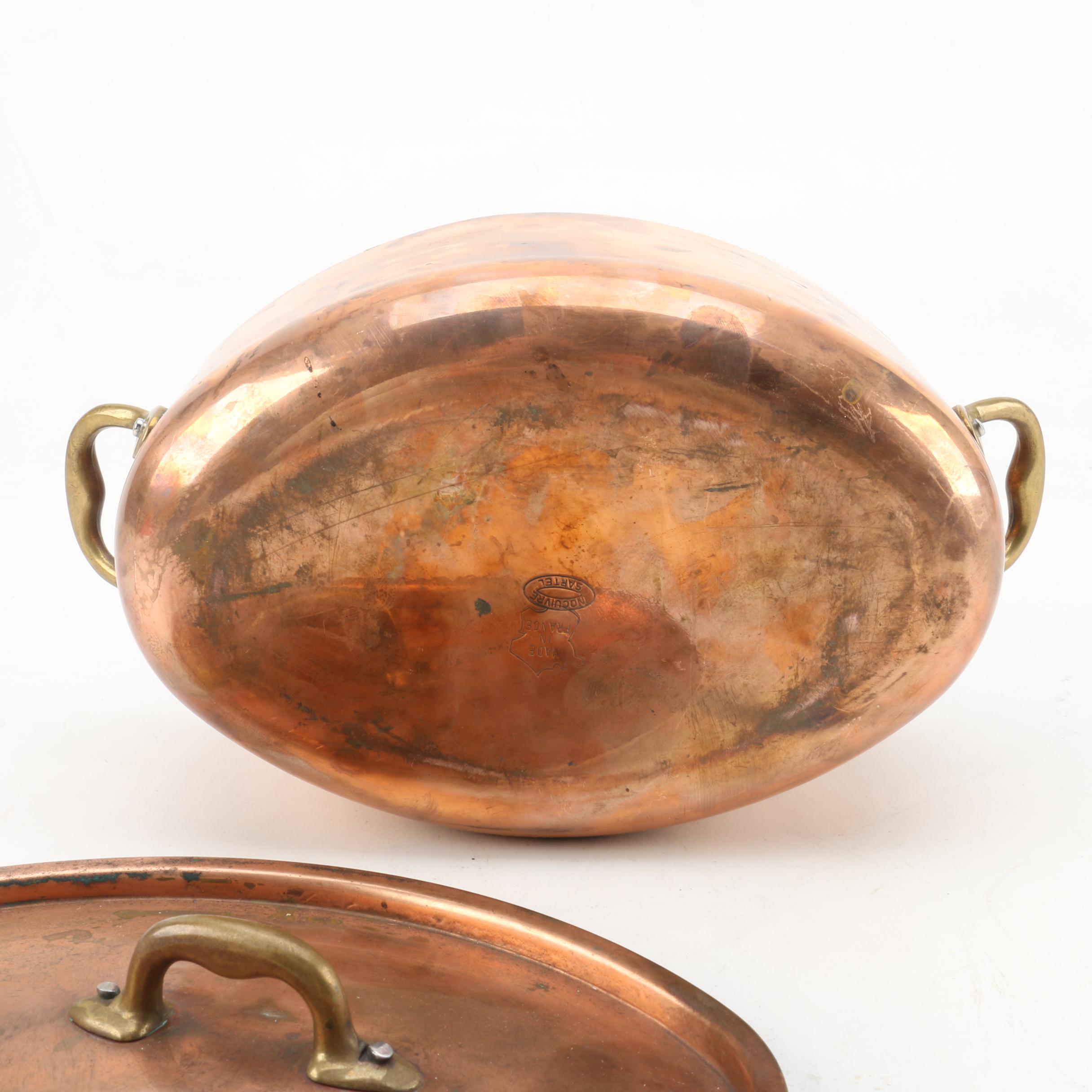 Vintage Copper Pots and Lids Including French Inocuivre Sartel Oval Casserole